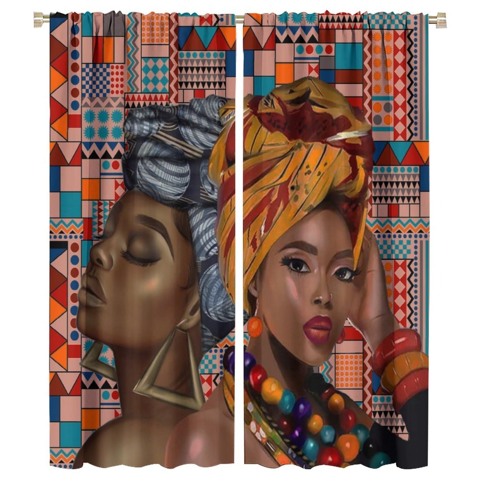 BenYaSong Black Girl Blackout Window Curtain African Woman Boho Theme for Home Kitchen Livingroom Coffee Room Curtains Window Curtain 2 Panels 42x54 Inch