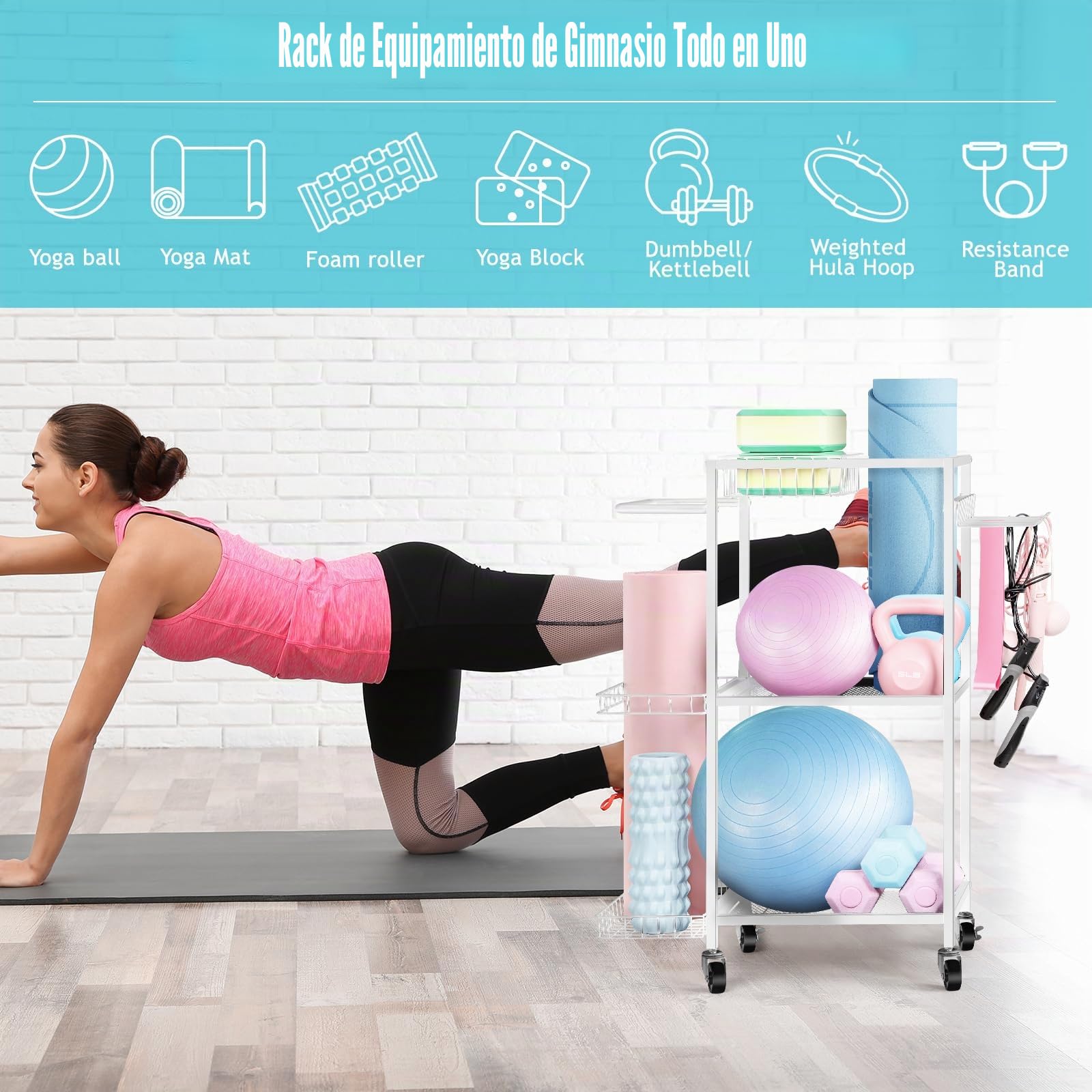 LIANTRAL Soporte para Mancuernas, estantes de Almacenamiento de esteras de Yoga, Estante de Almacenamiento de Equipos de Entrenamiento, estantes de Almacenamiento de Fitness Familiar con Ruedas