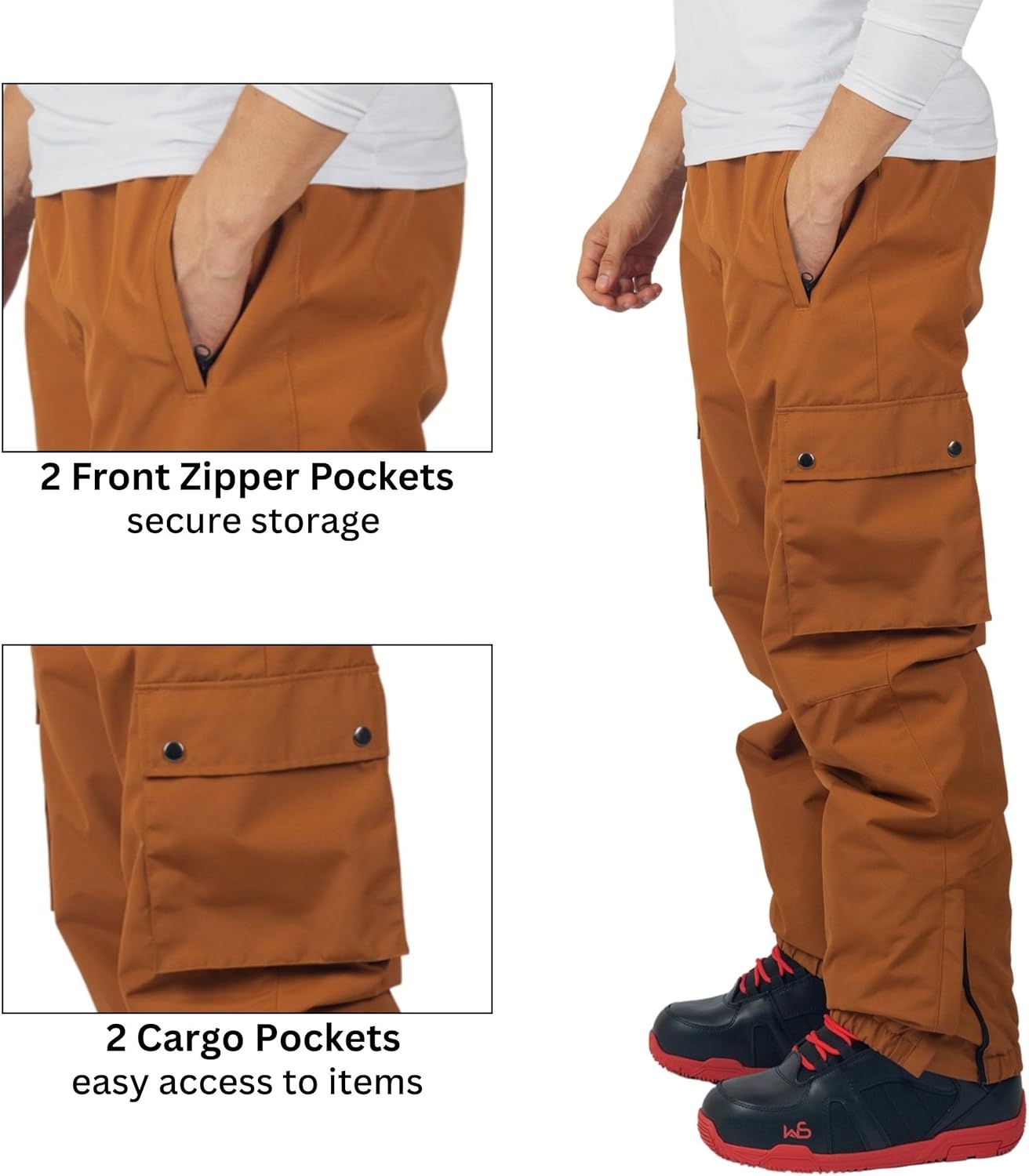 Alpine Swiss Mens Snowboard Pants 10K Waterproof Insulated Cargo Ski Pants Breathable Winter Snow Sport Outdoor Trousers - Image 6