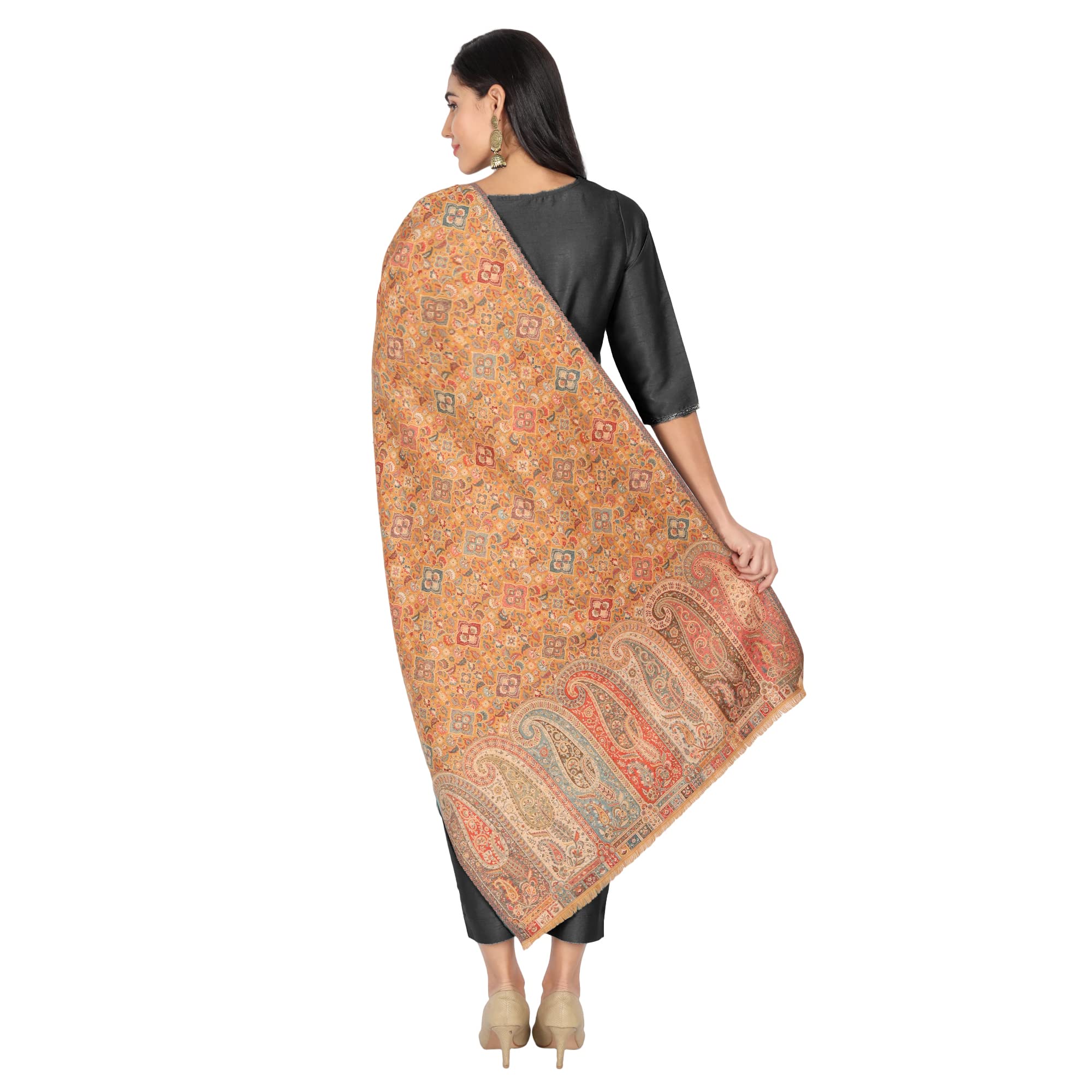 Women Kashmiri Kani Colourful Woolen Shawl Stole for Winter in Paisley Jacquard Weaving-image-31