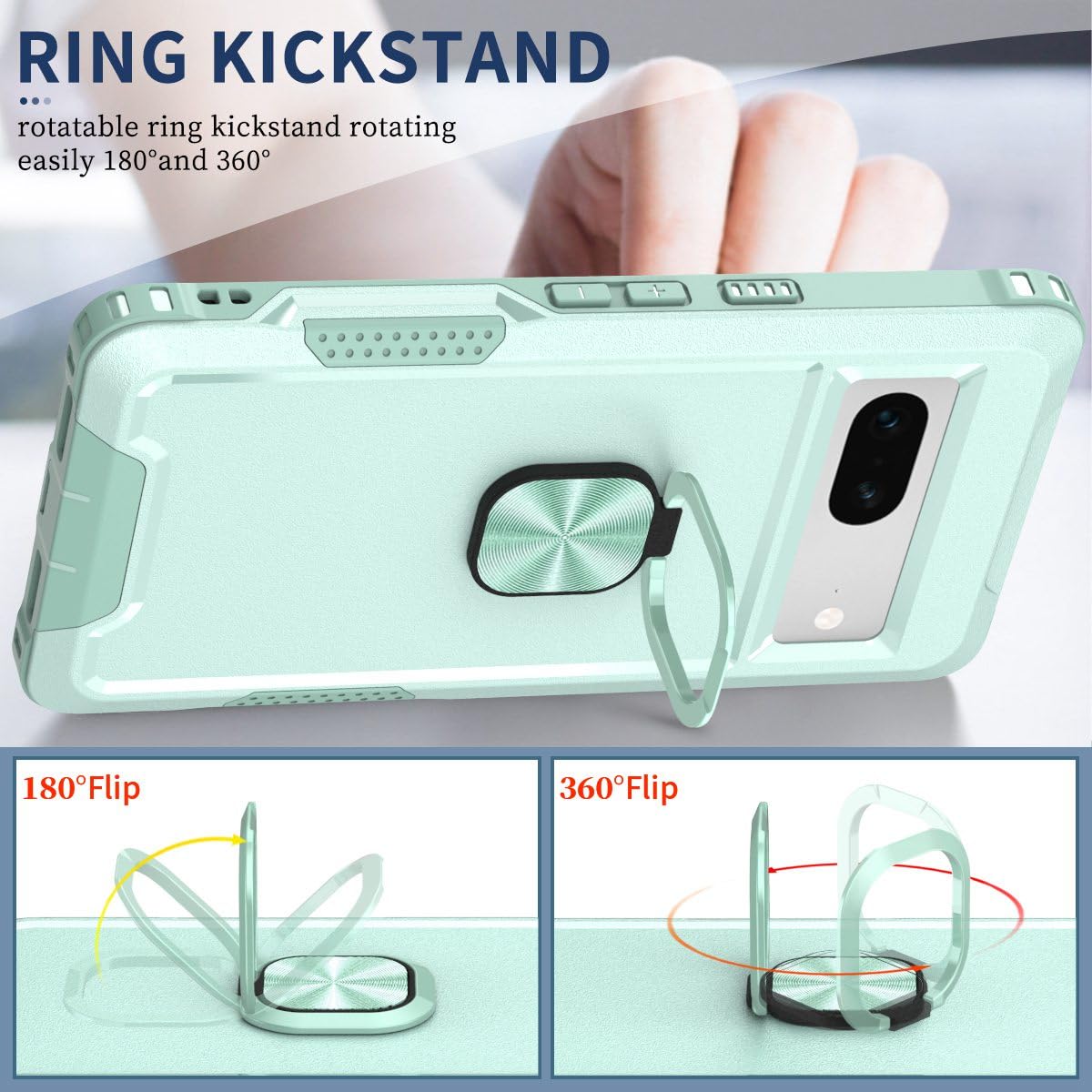 Custodia Antiurto Per Google Pixel 7A Con Anello Regolabile E Supporto Magnetico Per Auto – Grado Militare, Verde, Cover TPU E PC Rigido