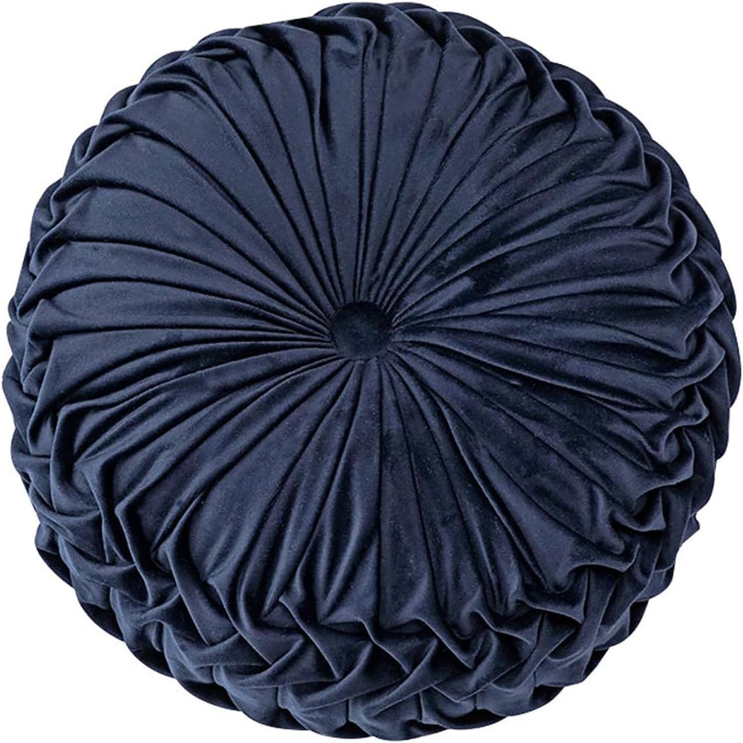Round Pillows Velvet Pleated Circle Pillow Chair Cushion Floor Pillows Home Decorations, For Living Room Couch Chair Bed Car(Navy Blue)