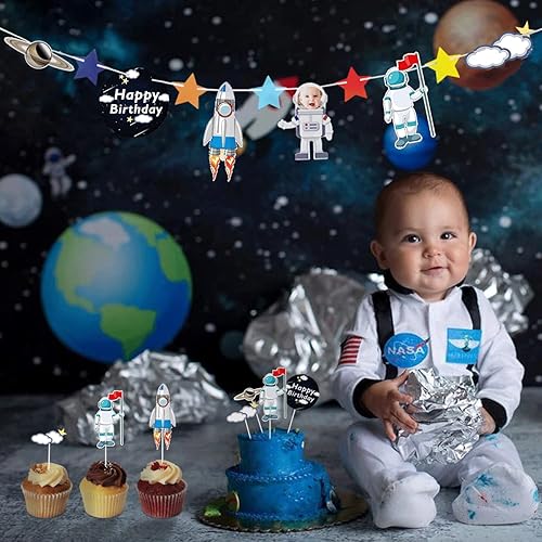 Miniatura 6 de 22 piezas de decoración para tartas espaciales, decoración de figuras de astronauta, decoración de cumpleaños, suministros de fiesta temática