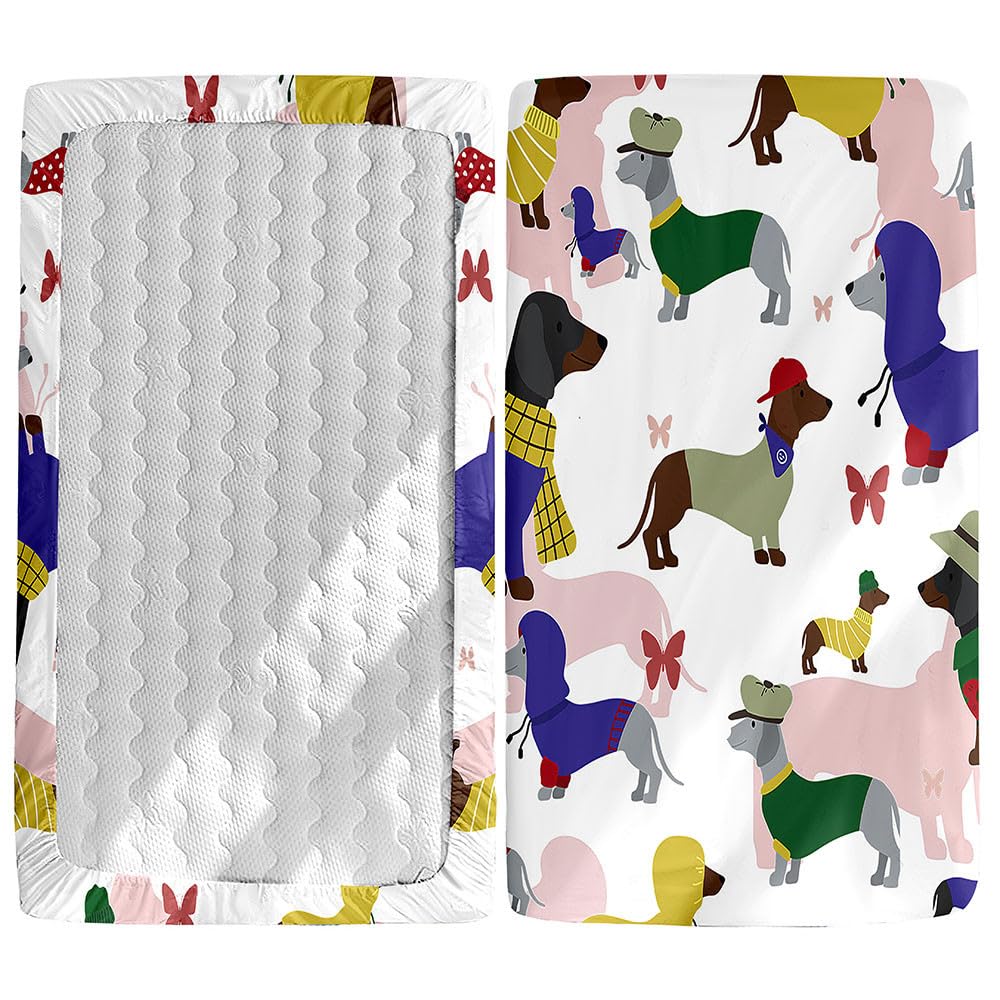Odot Cot Bed Fitted Sheets Travel Cot Sheets, Cute Puppy Printed Microfiber Mattress Protector Cozy Breathable Toddler Baby Kids Bedding for Cradle, Cribs, Bassinet (Fashion Dog,80x160cm)