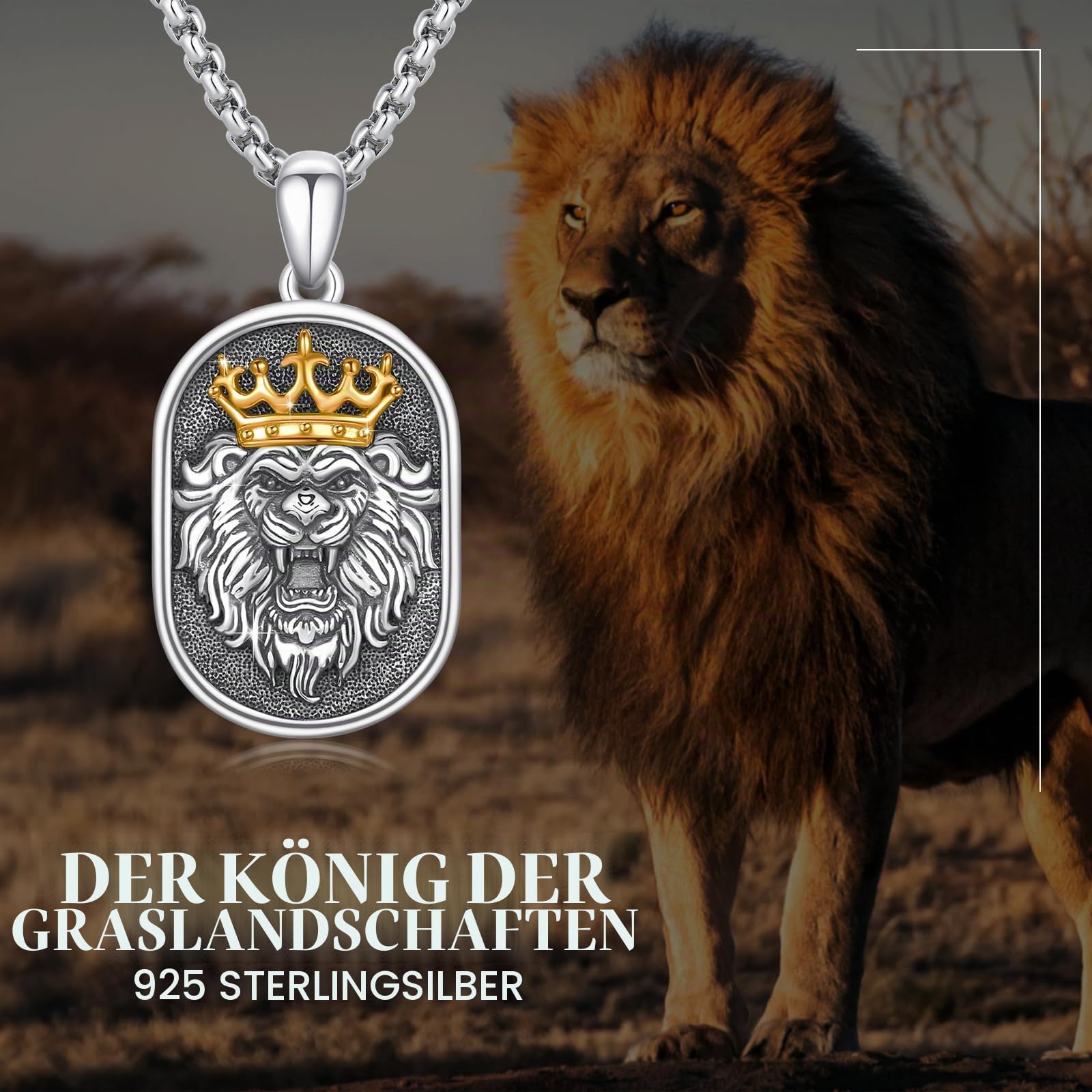 Löwen könig Kette 925 Sterling Silber Vintage Lion Tierkopf Anhänger Tier Halskette für Männer Frauen Mutter Mädchen (Löwen könig)