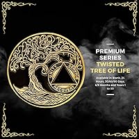 Vista 4 de 1 año Sobriety Mint Twisted Tree of Life Medallón de recuperación AA chapado en oro, chip/ficha - negro