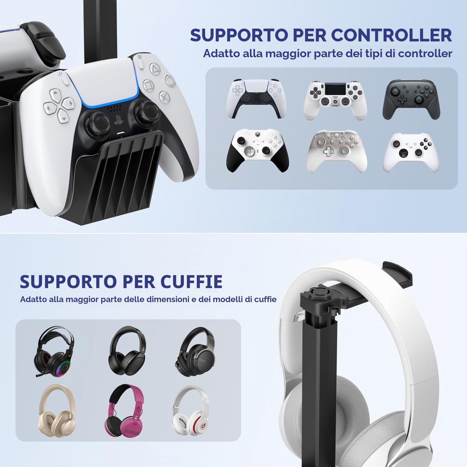 KDD Supporto per Controller Doppio, Porta Cuffie da Scrivania Universale con Supporto Telefono, Porta Controller Multifunzionale, Organizer Da Scrivania per Penna Telecomando Xbox ONE PS4 PS5 PC Nero