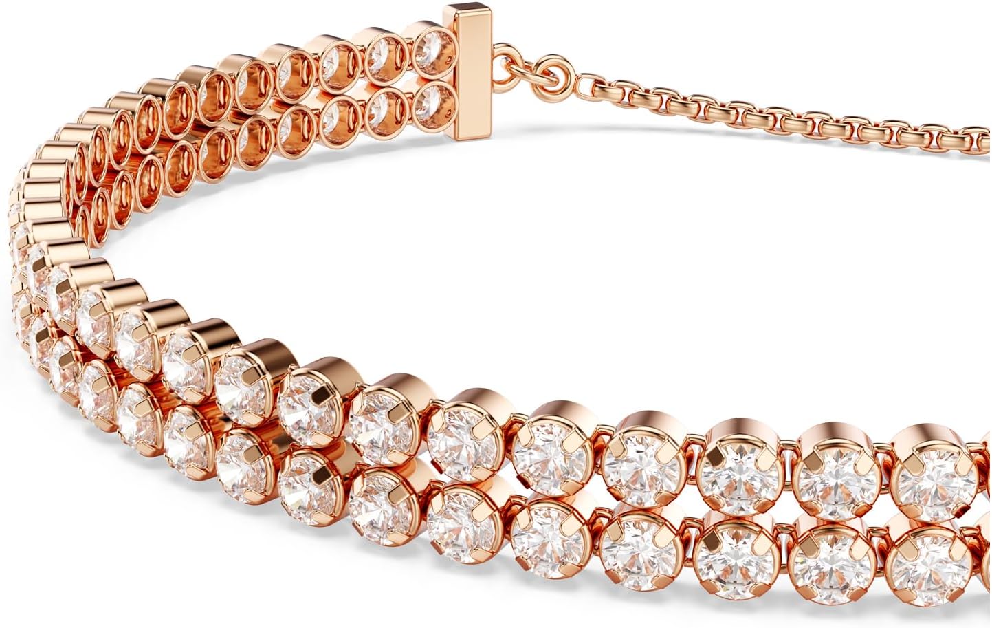 Swarovski Matrix Tennis Soft Bracelet, Round Cut Clear Crystals, Rhodium and Rose Gold-Tone Finishes