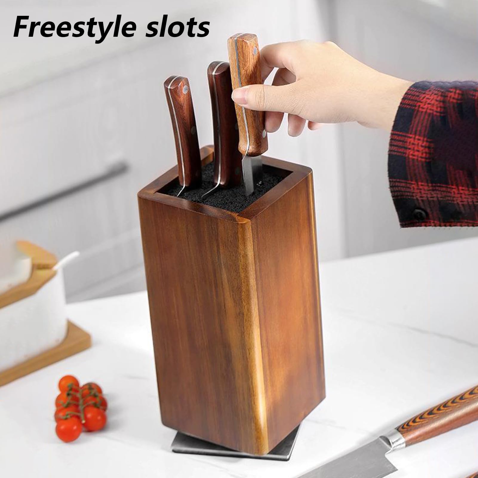 Magnetischer Messerblock Drehbarer Vertikaler Holzblock | Holz-Messeraufbewahrung Für Die Küche für Köche, Kochbegeisterte, Restaurants, Foodtrucks, Obstläden, Cafés, Apartments,