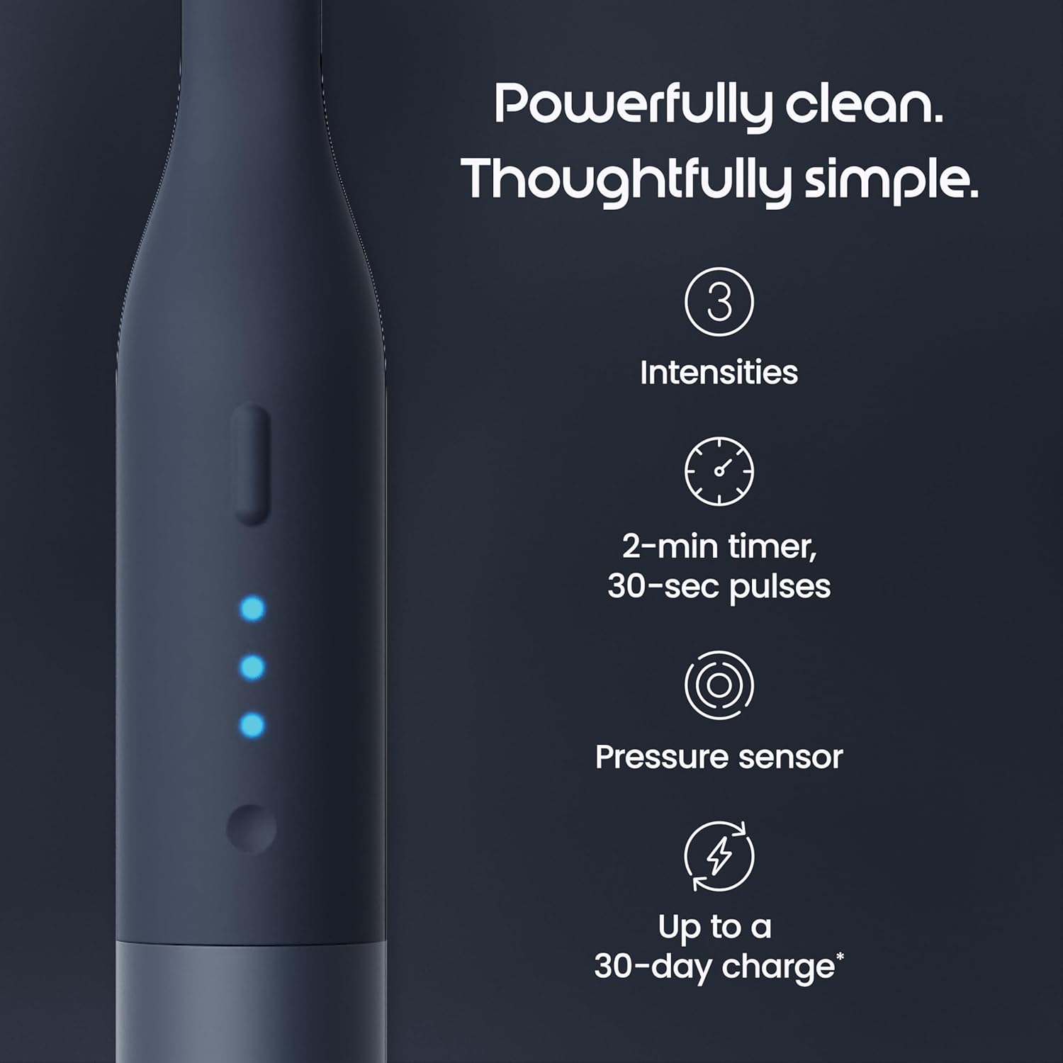 Quip Ultra Lite Sonic Electric Toothbrush, Slim Lightweight Design, 3 Brushing Modes, 15X More Plaque Removal, Pressure Sensor & 30-Day Battery, Ash Black