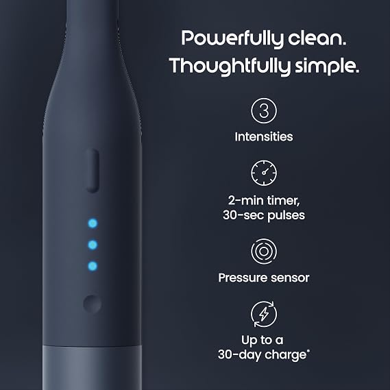 Quip Ultra Lite Sonic Electric Toothbrush with EasyClick Brush Pod Refill Heads Product Bundle - Slim Lightweight Design, 15X More Plaque Removal - Soft Bristles, Compact - Ash Black