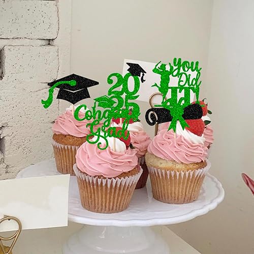 Miniatura 476 de Paquete de 24 adornos dorados para cupcakes de graduación 2025 con purpurina So Proud of You Done Diploma Graduation Cap Cupcake Picks Class of 2025