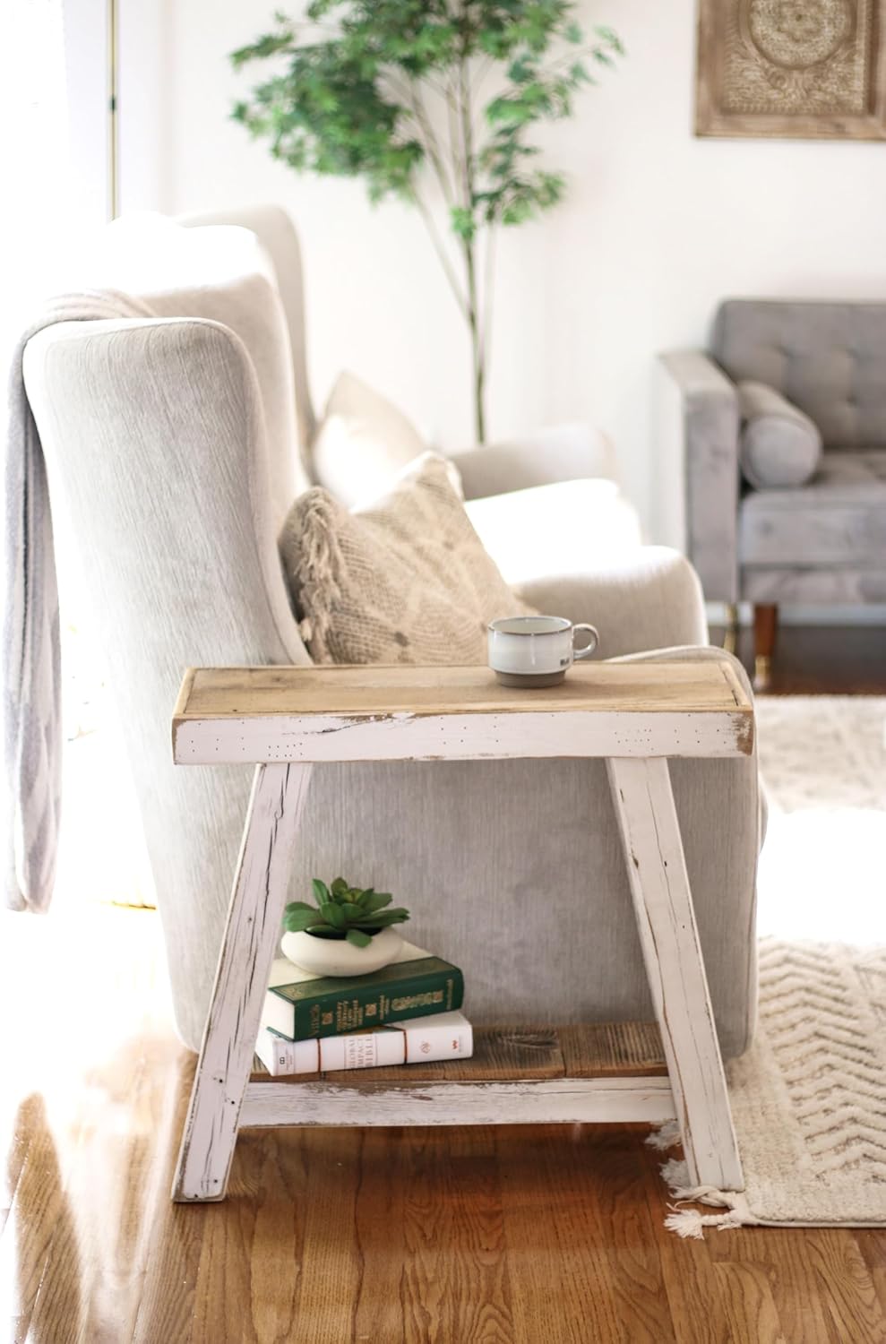 Doug and Cristy Designs Aztec A-Frame Side Table; Reclaimed Wood End Table (White Combo)