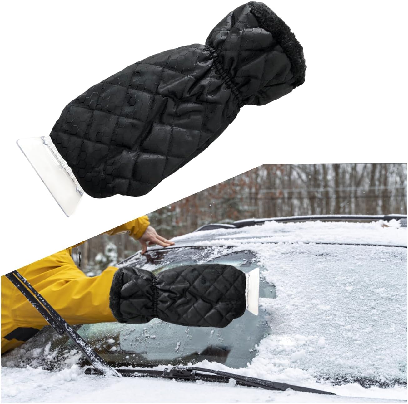 Ziciner Ice Scraper with Glove, No Scratch Car Scraper Mitt