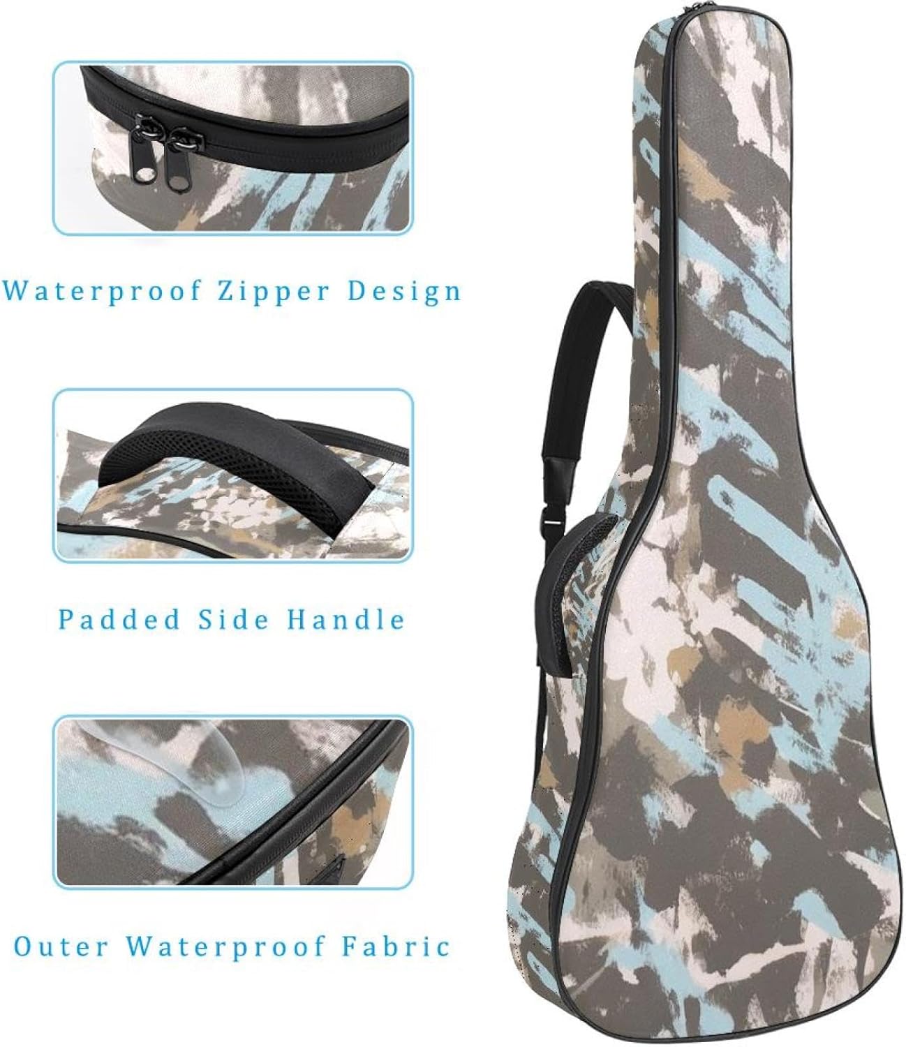 40/41/42-inch Abstract Graffiti Acoustic Guitar Bag With Adjustable Shoulder Strap And 2 Storage Bags. Guitar Bag With Back Hanging Loop, Electric, and Classical Guitars