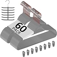Vista 35 de VECELO Perchas de terciopelo de alta calidad resistentes (paquete de 60), antideslizantes y ahorran espacio con 8 clips para los dedos y soporte