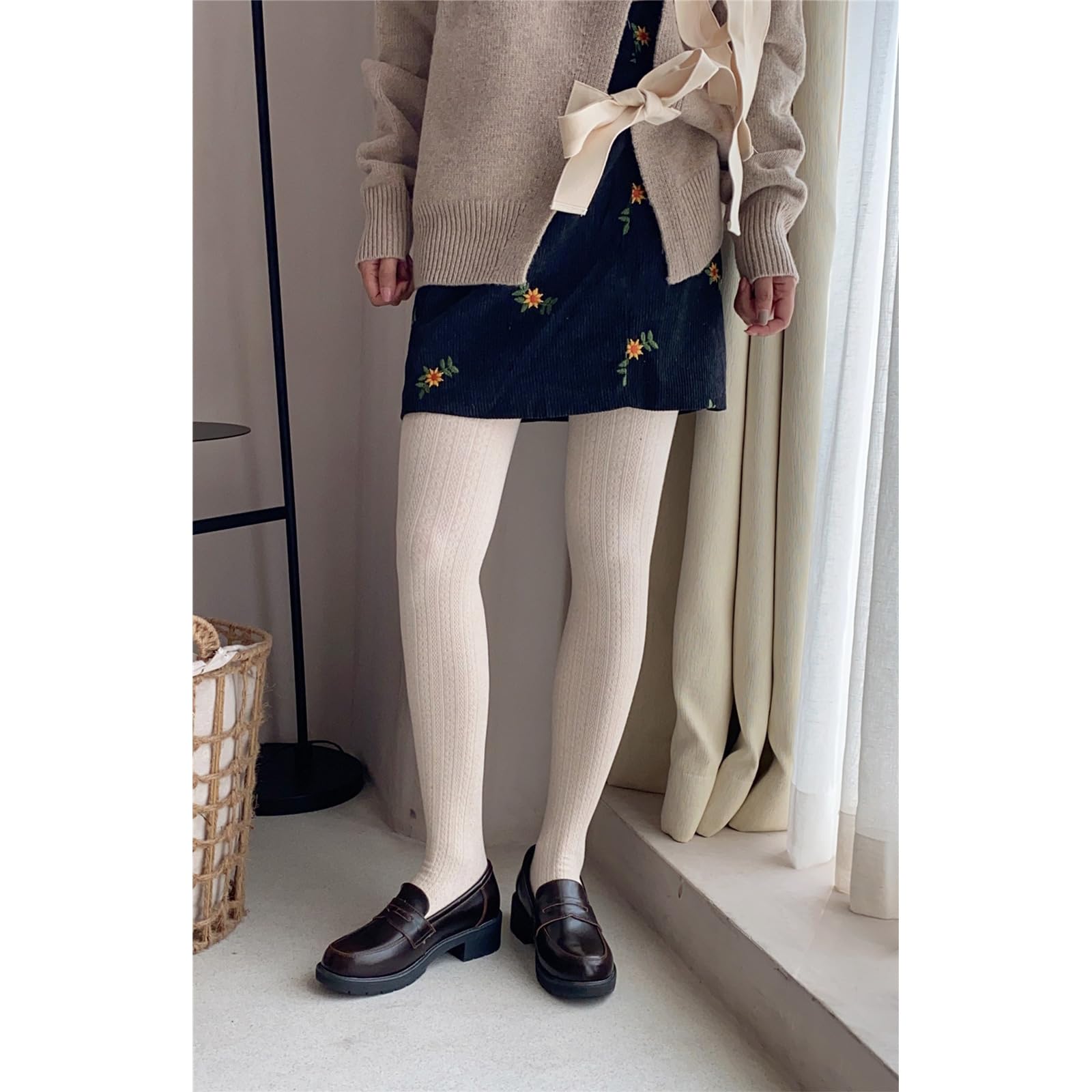 Verdickte Baumwoll Leggings, hochelastische Winter Strumpfhose, Zopfmuster, strukturiertes Design, weiche, warme Thermo Strumpfhose für Damen, dicke Baumwoll Thermo