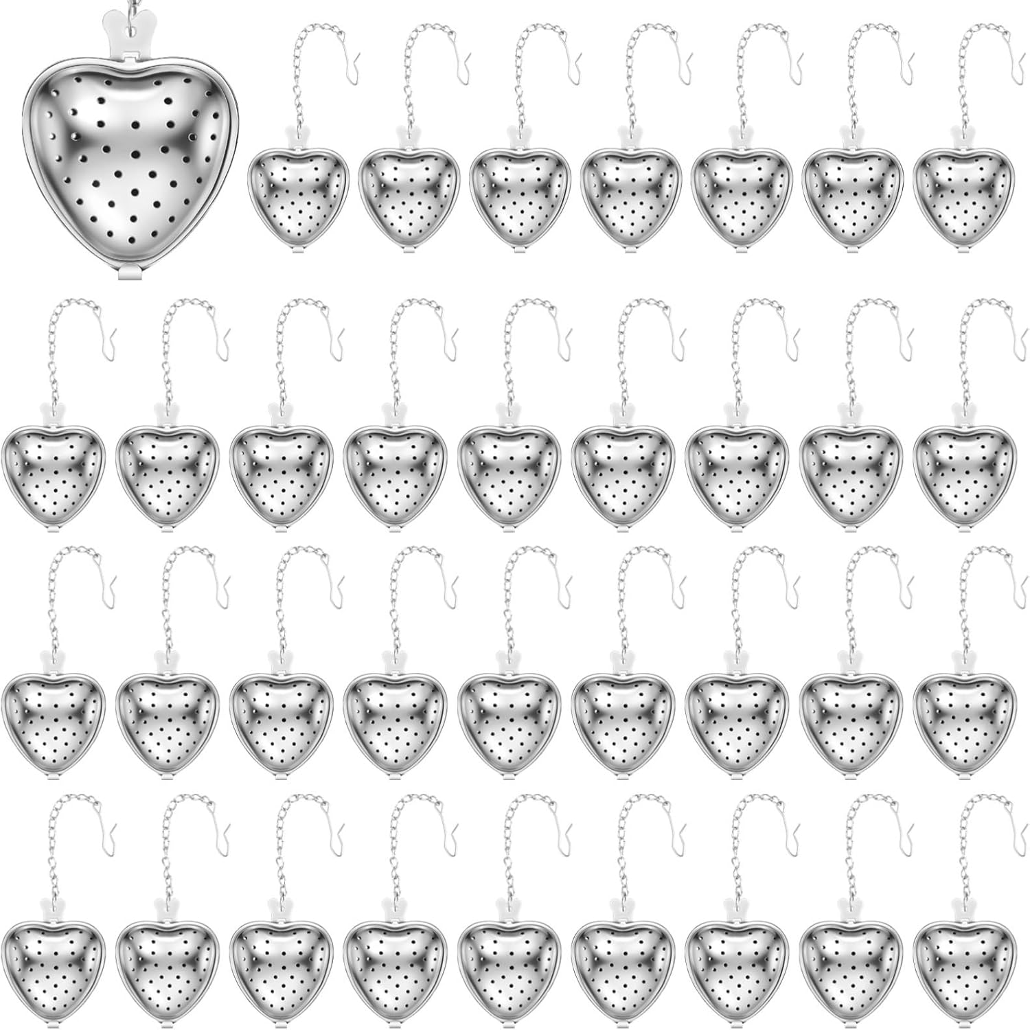 Generic Heart-Shaped Mesh Tea Filters With Extended Chain Hook, Tea Interval Diffuser, 50 Pcs Tea Strainers, Loose Leaf Tea Steeper Infusers, Stainless Steel Tea Ball Filters