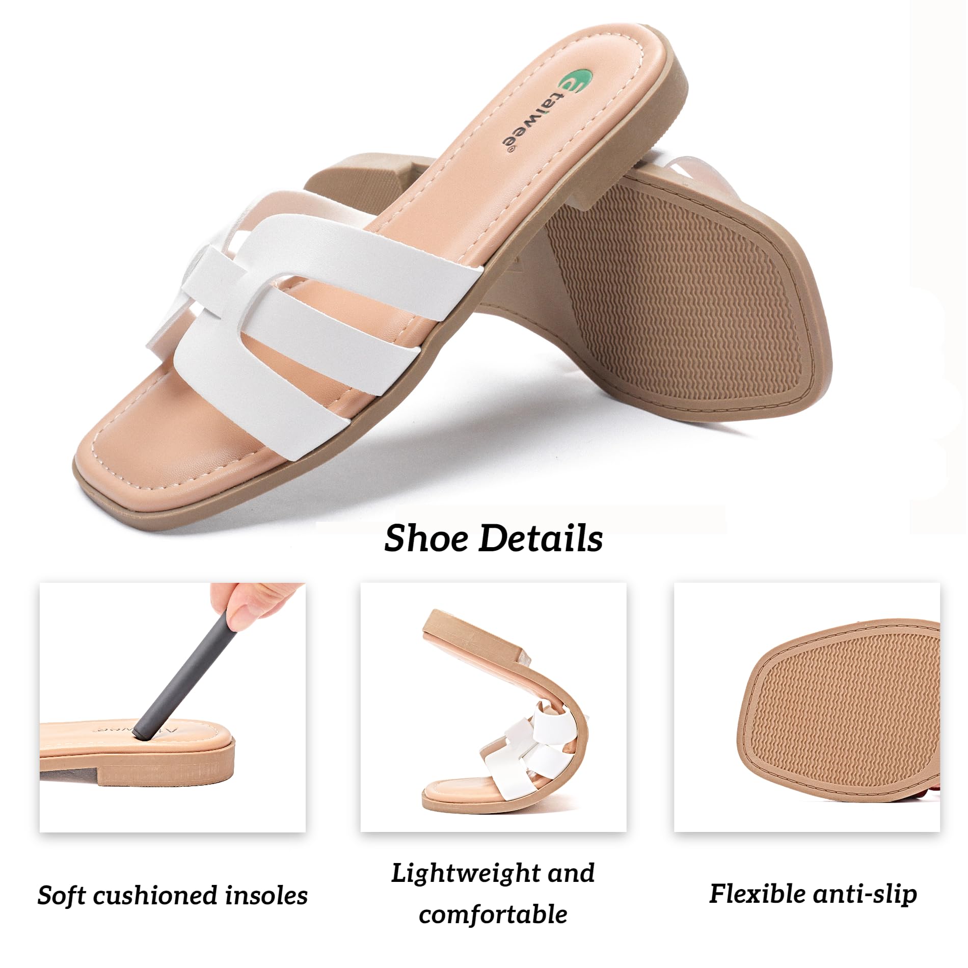 Ataiwee Sandali piatti scorrevoli da donna- Sandali bassi eleganti e comodi, pantofole casual in estate.