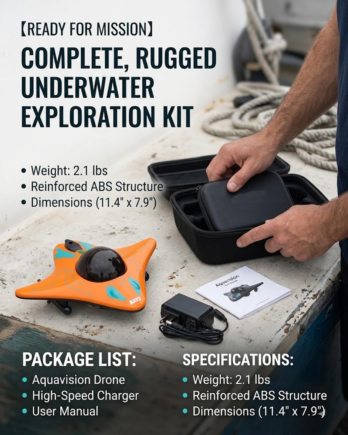 Aquavision Drone, Underwater Drone with Camera, Smart App Control, Full HD 1080p Real Time Image Transmission, Equipped with LED Headlights for Underwater Exploration
