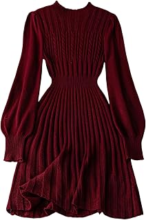 SOLY HUX Women's Sweater Dress Mock Neck Lantern Long Sleeve Knit A Line Fall Winter Dresses