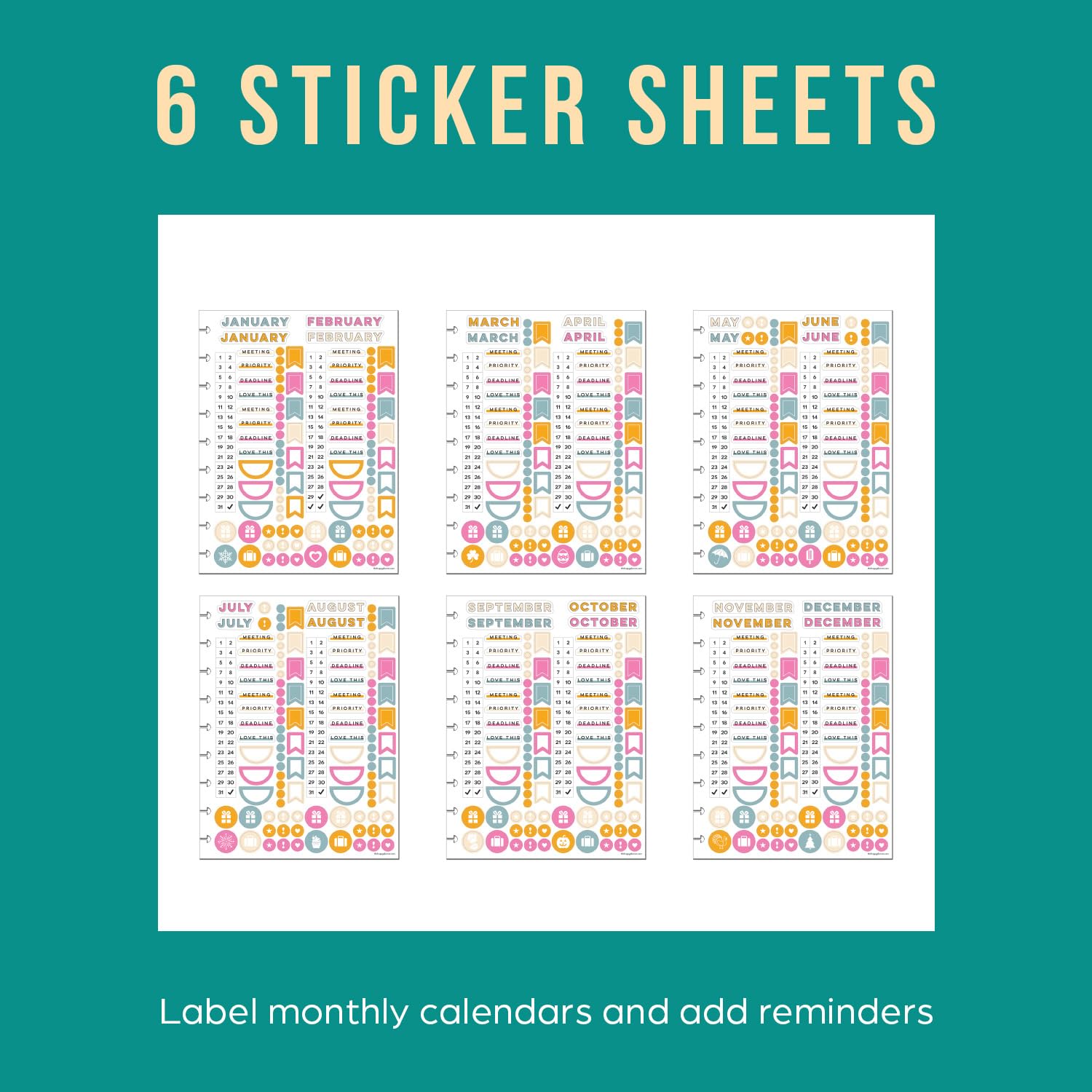 Happy Planner - Planificador mensual sin fecha + notas, planificador mensual, planificador de 12 meses, tema casero, tamaño clásico, 95 páginas, 4 divisores, 12 hojas de calcomanías para planificador,