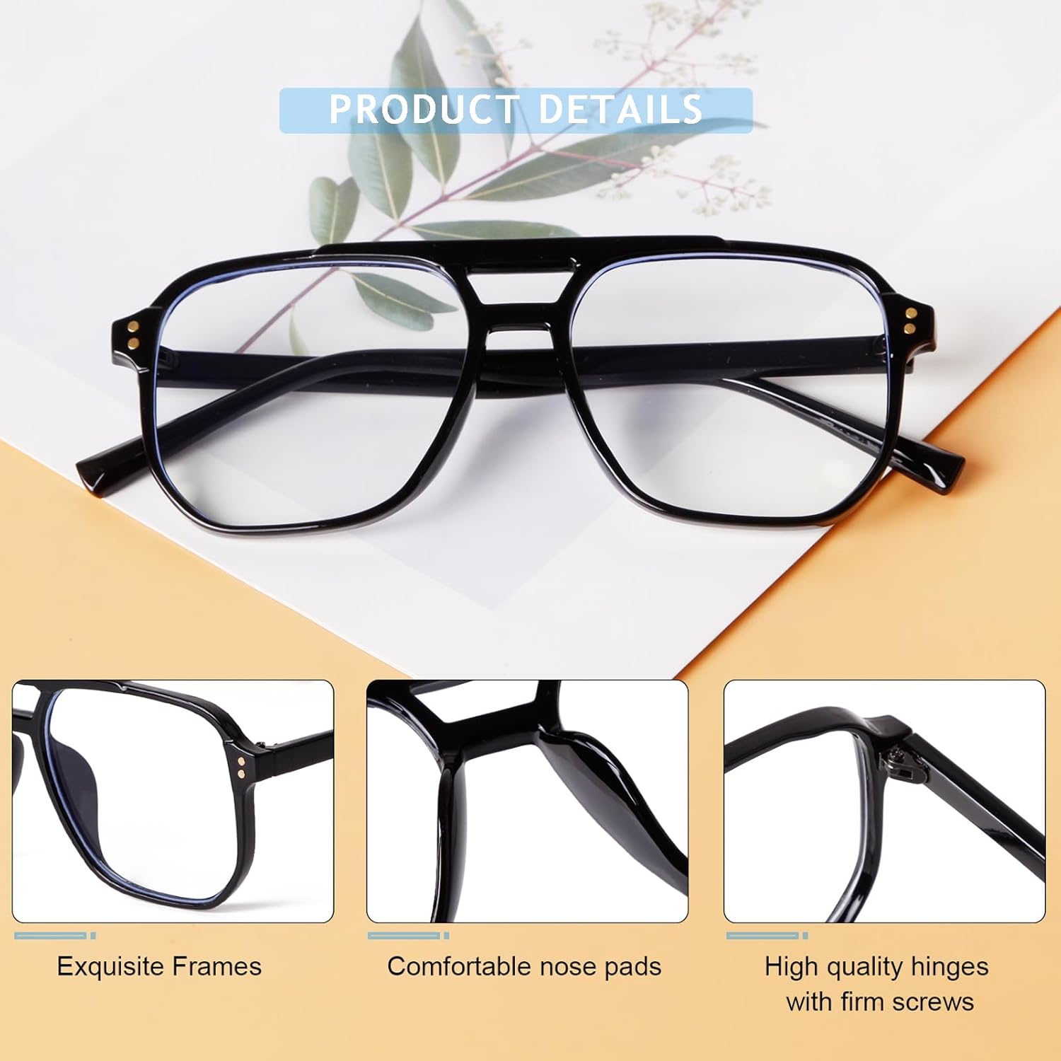 VIA LEECA Aviator Blue Light Glasses for Women Men, Retro Lightweight Pilot Glasses Frame Computer Square Eyewear Black Frame Blue Light Lens Clear image 7 of 7 B0DL9SQ46N