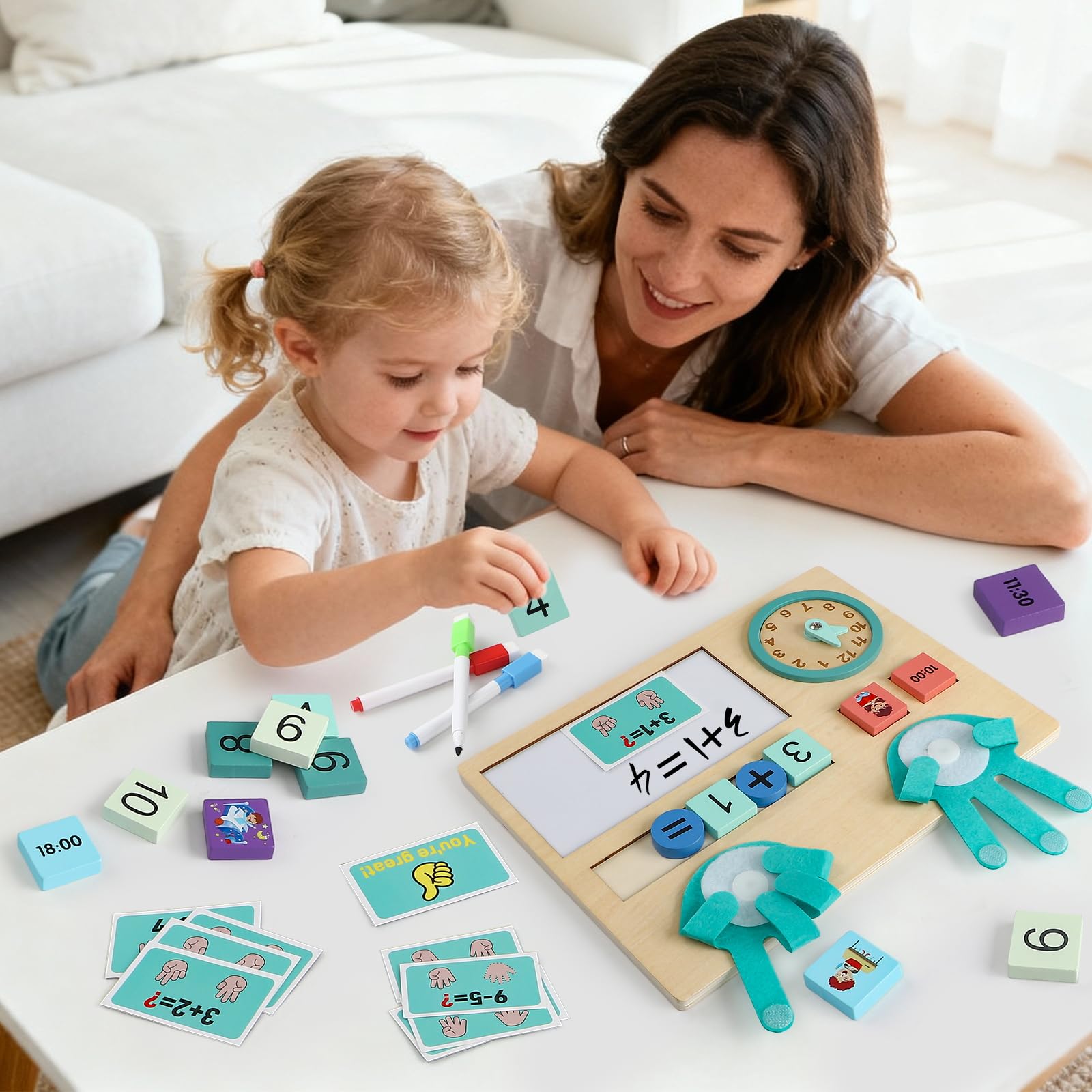Atoylink Giocattolo di Matematica in Legno, Giochi Educativi con Orologio, Giochi Montessori per la Matematica, Numeri di Conteggio, Giochi Prima Eeducativi Regalo per Bambini 3 4 5 Anni