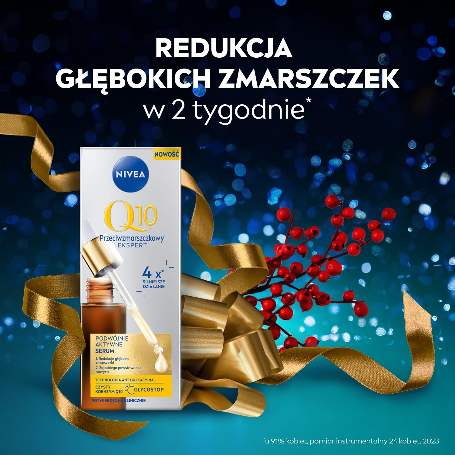 NIVEA Q10 Elegance Świąteczny prezent - Zestaw kosmetyków dla kobiet do twarzy: serum i krem Q10 + kosmetyczka GRATIS