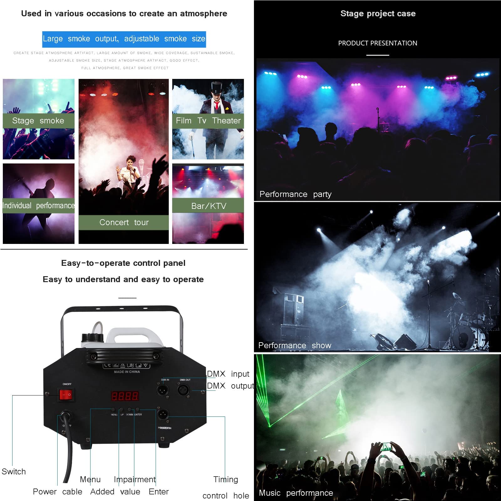 PRUJOY Máquina de Humo con Control Remoto de 3000w, máquina de Humo Grande con Efecto de Escenario de 3000w Dmx512 para Escenario, Concierto, DJ, Club Nocturno