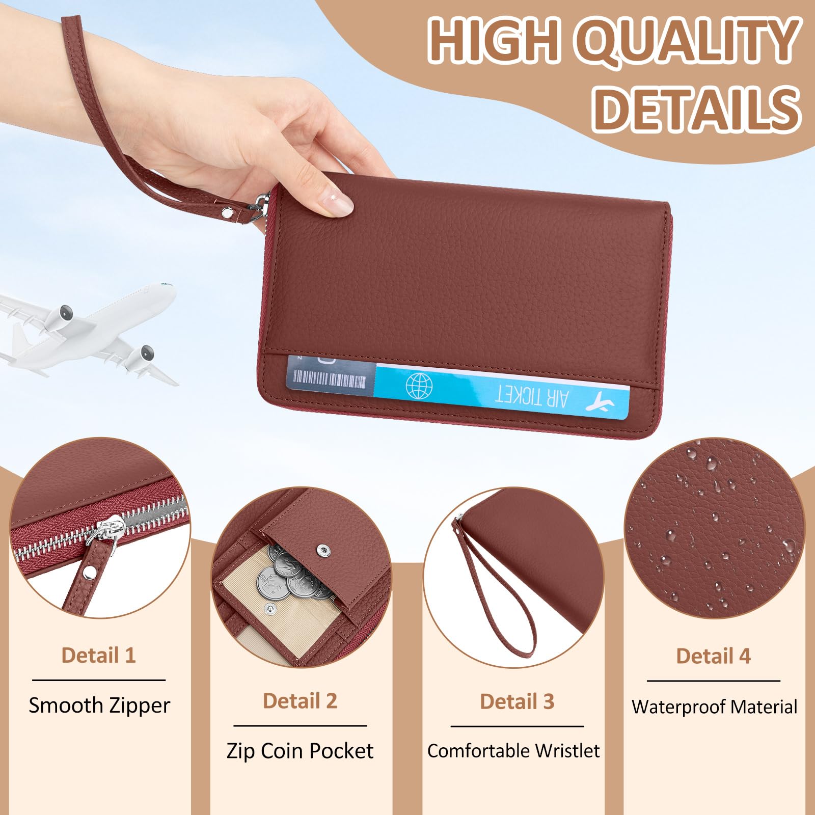 Porta Passaporto Da Viaggio Passport Holder Rfid Custodia Passaporto Impermeabile Pu Passport Holder Family Porta Documenti Viaggio Per Passaporti, Carte Di Credito, ID Carte. Rosso mattone