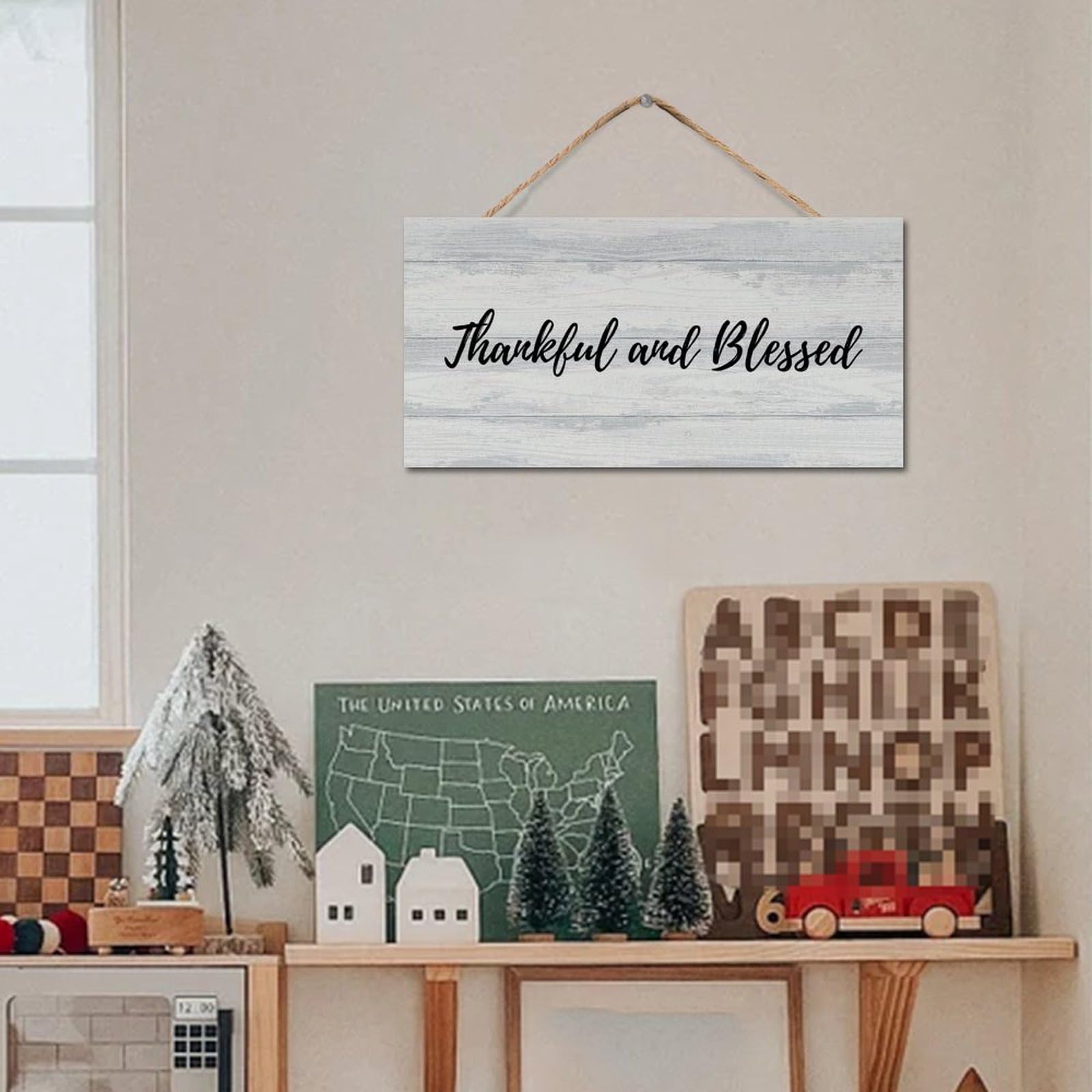Targa da parete in legno con scritta in lingua inglese Thankful And Blessed, da appendere alla parete, stile retrò, per officina, garage, decorazione da parete per casa, lavanderia, cucina, camera