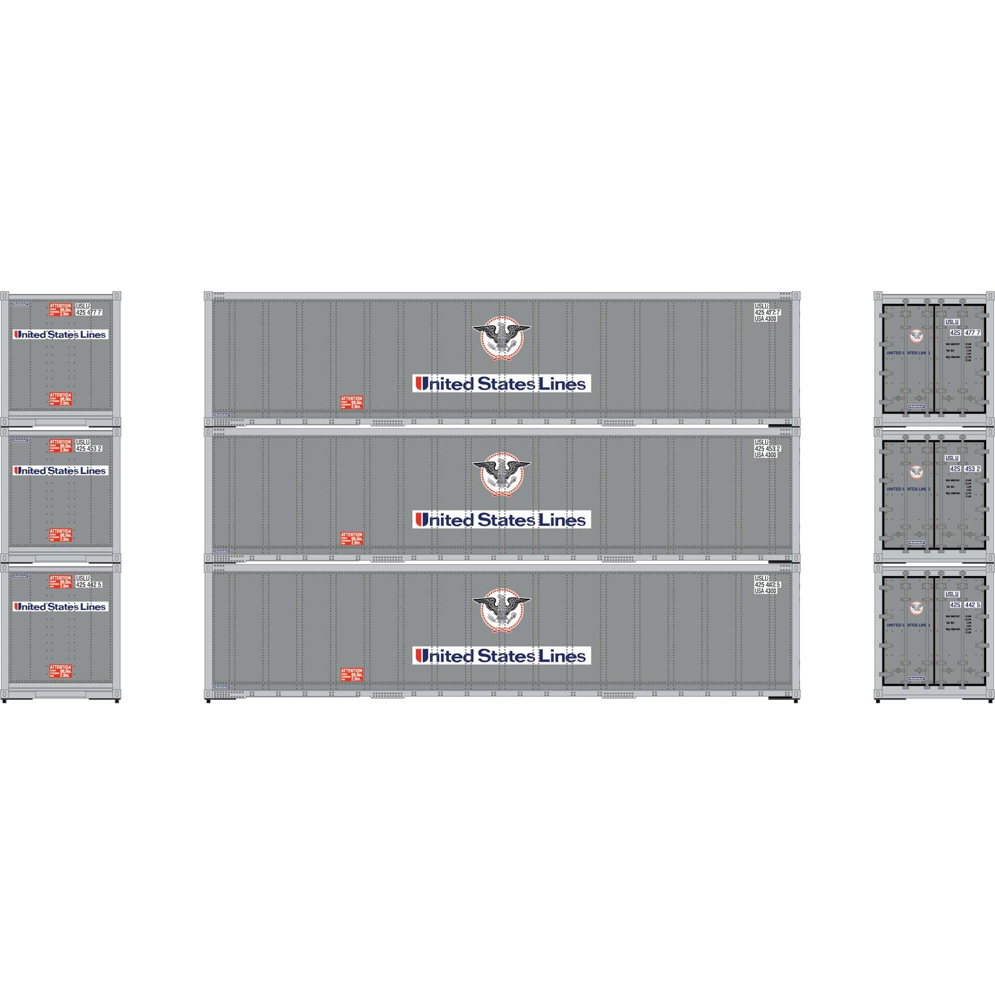 Athearn ATH63390 HO 40' Smooth Side Containers, USLU #2 (3)