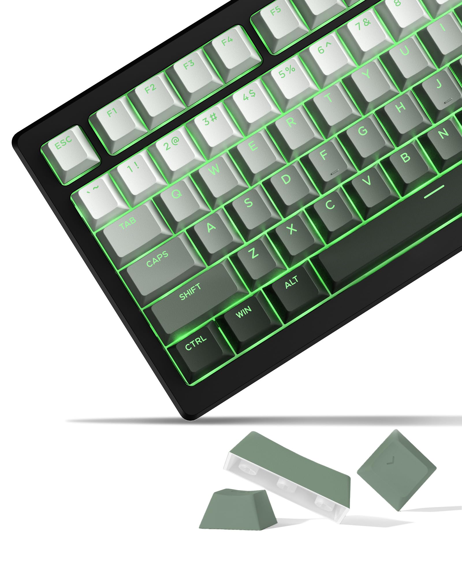 SDYZ x XVX Shine Through PBT Doubleshot Keycaps, OEM Profile, Gradient Green, 131-Key Set