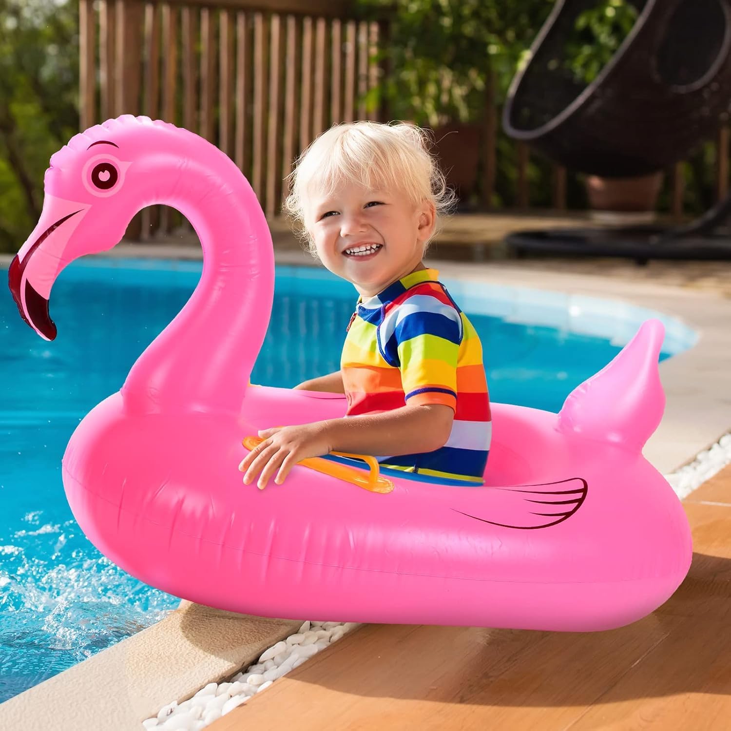 ELMVIA Swim Ring for Kids Inflatable Pool Float Tube for 1-5 Years Baby Girl Boys Inflatable Swimming Safety Tube (Small Flamingo)-image-27