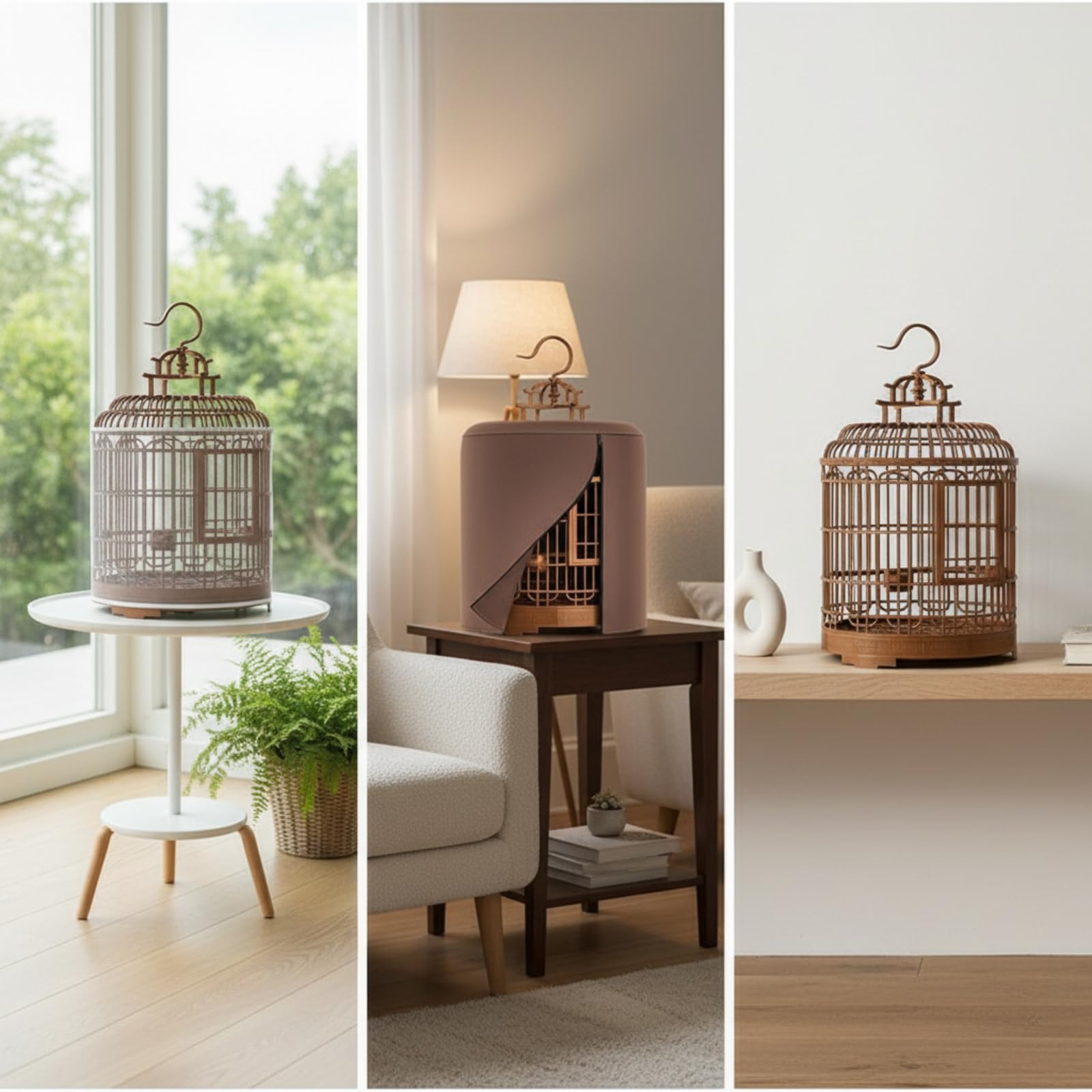 Vogelkäfig mit Haken Rund Rundkäfig Hängend für Kanarienvögel, Wellensittiche, Wohnzimmer, Zimmer, Balkon, 32,5 cm Durchmesser 49,5 cm Höhe, Style to 3