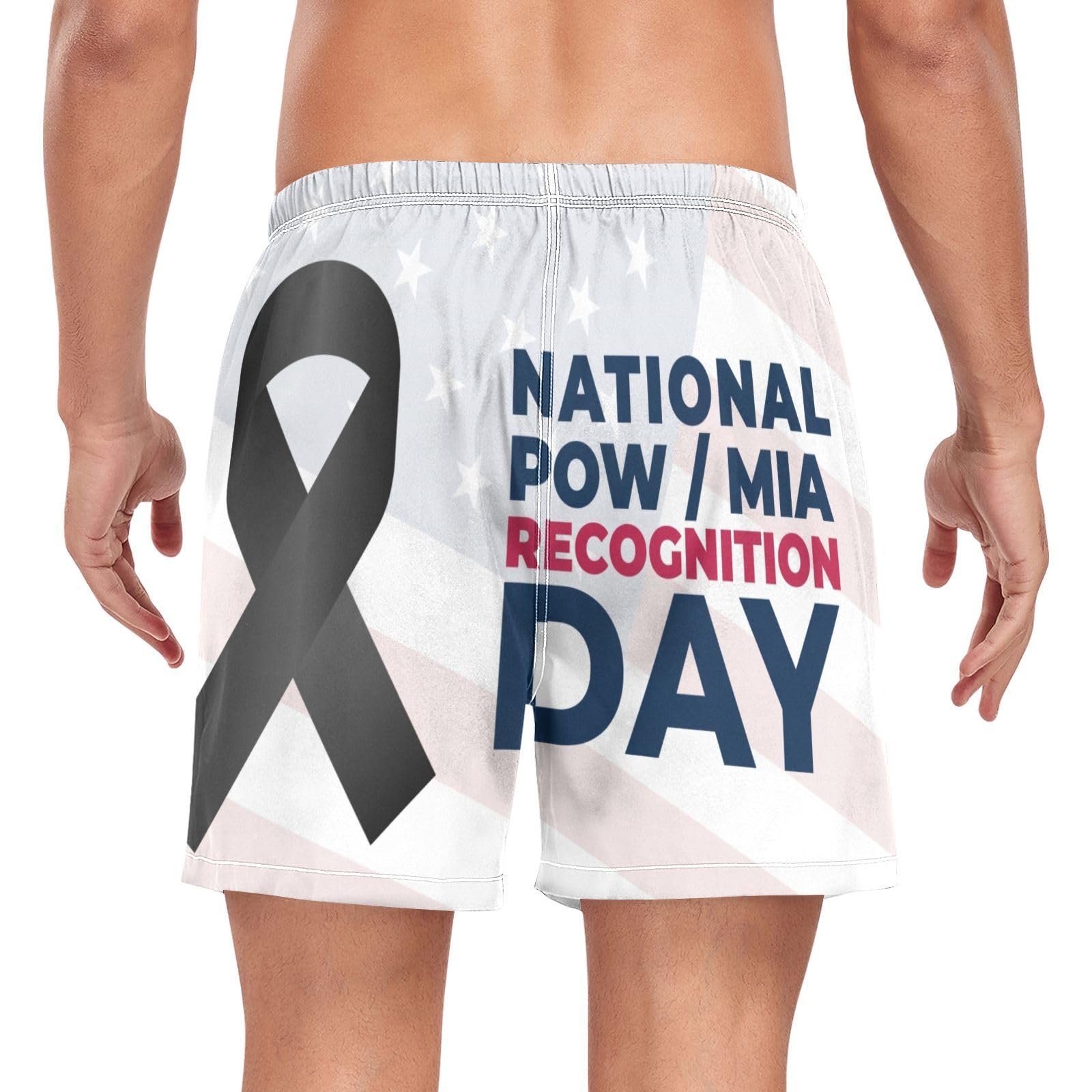 National Pow Mia Decognition DayMen's Swim Trunks Men's Double Layer Workout Running Shorts with Compression Liner Training Shorts Quick Dry Multi