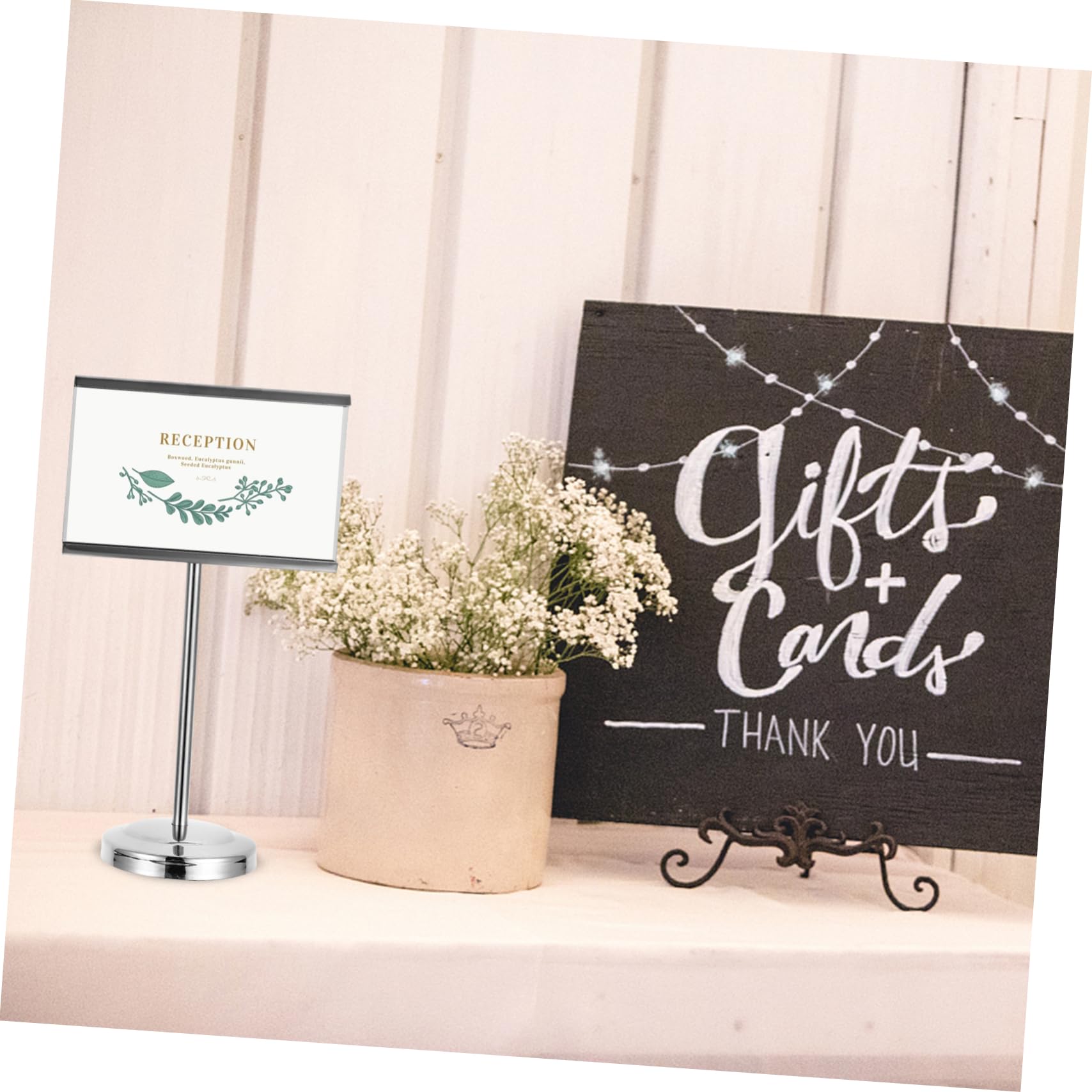 MOLUCKFU 1pc Business Card Holder Table Decor Picture Frame Holder Stand Meal Holder Name Place Card Holder Wedding Table Numbers Place Name Holders Desktop Stand Stainless Steel Silver