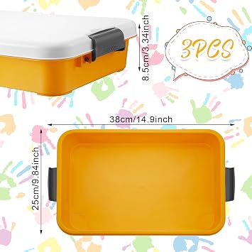 3 Pack Sensory Bin with Lids, Montessori Sensory Tray Set for Kids, Large Play Activity Trays for Sand, Water Beads, Rice, Crafts and Learning Activities(Toys Not Included)(Blue, Orange, Pink)