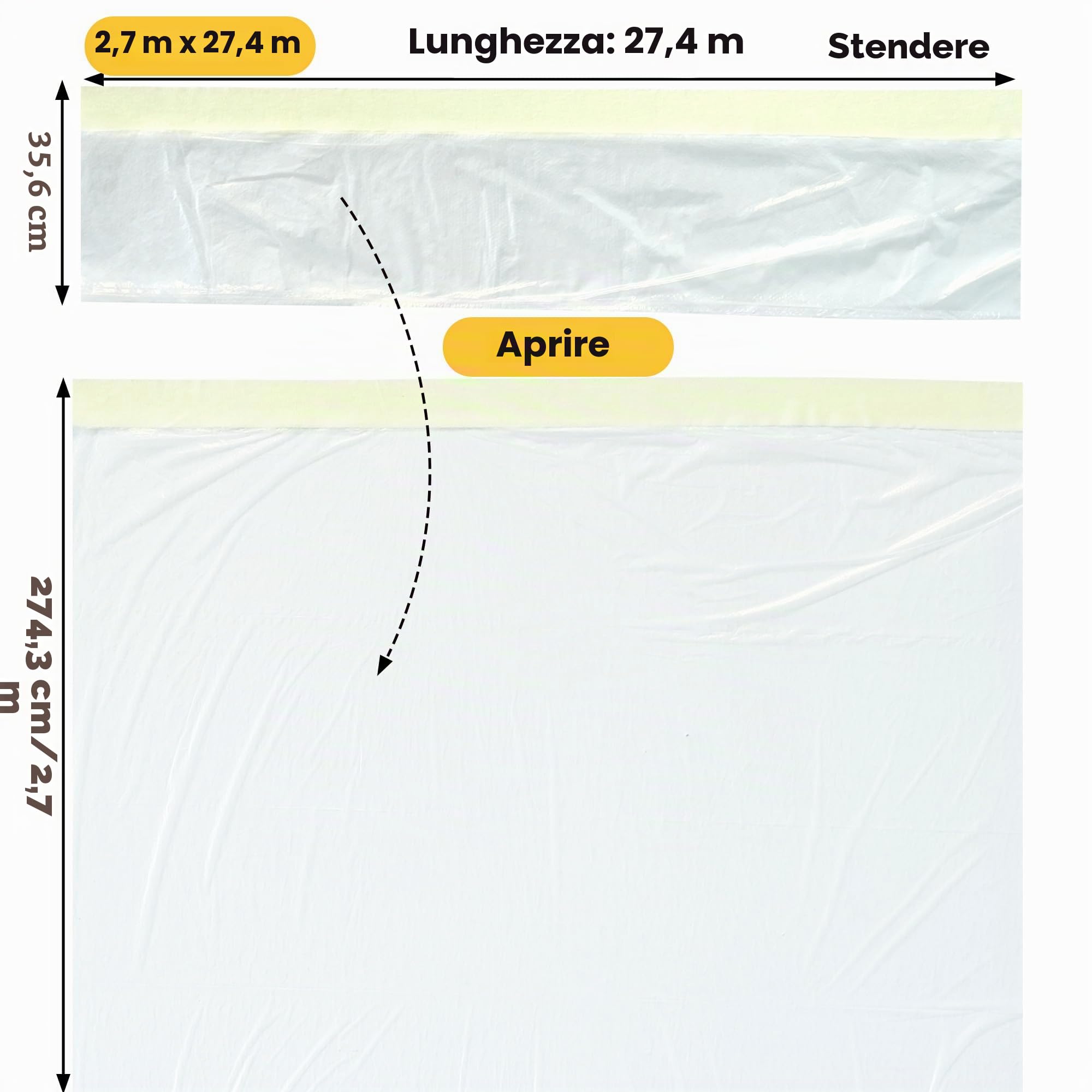 TAPEBEAR Pellicola Adesiva per Mascheratura 2600mm x 27m, 2 in 1 Teli Plastica Film per Mascheratura, Copritutto per Imbianchino con Adesivo, Protettivo Teli per Coprire Mobili, Ipingere, 3 Rotoli