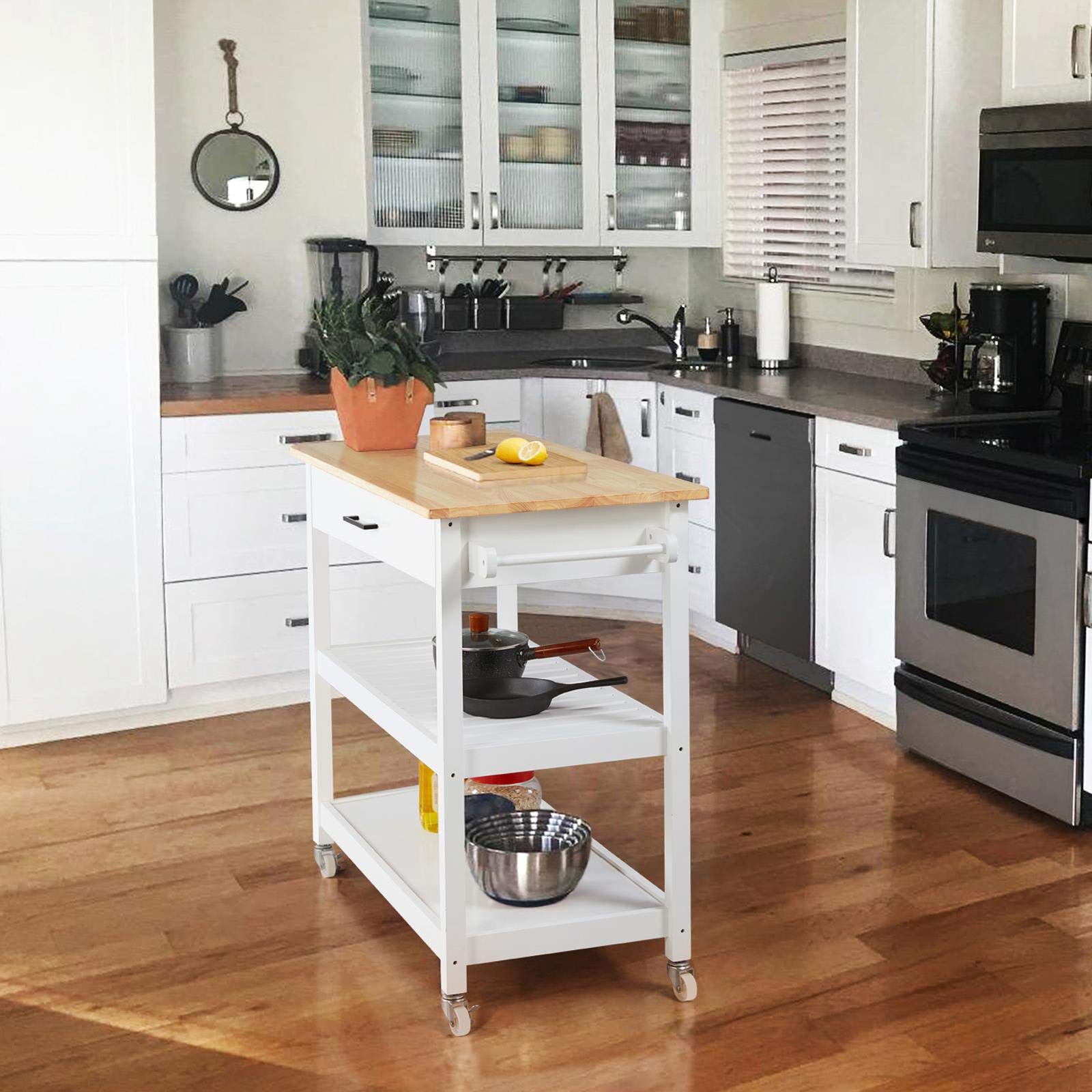 Yaheetech Carro Cocina con Ruedas Carrito Auxiliar Cocina Mesa Auxiliar Cocina con Estante Cajón Armario 101x 51x92 cm Blanco