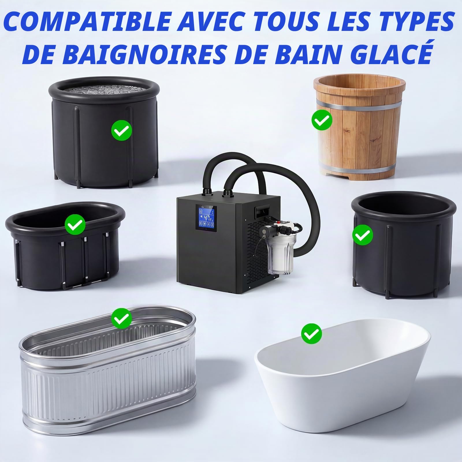 Refroidisseur de bain de glace, Refroidisseur à Plongeon à Froid à 1/3 Chevaux, 300L refroidisseur d'eau pour bain de glace 39-122°F convient à la relaxation à domicile et à la physiothérapie