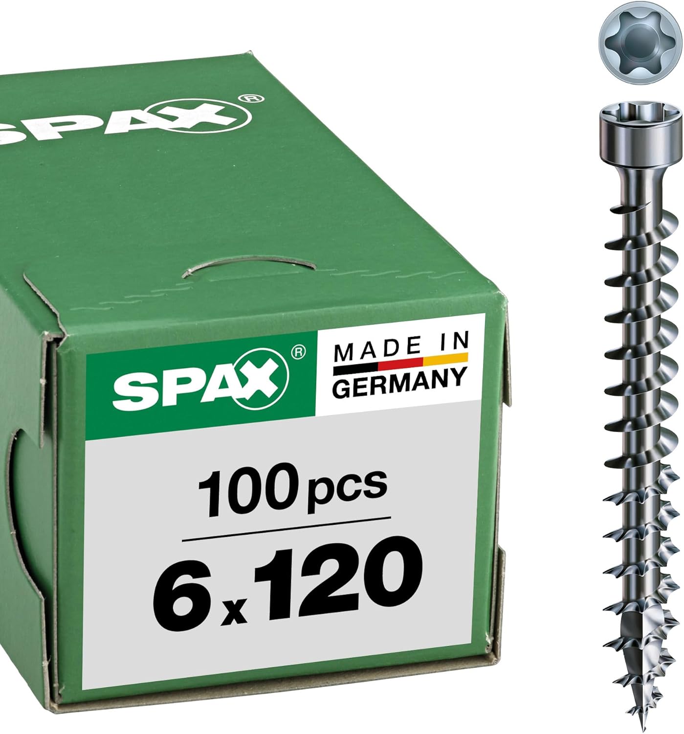 Spax 1211010601605 Screw for Wood Construction, 6 mm x 160 mm, T-Star Plus, Cylindrical Head, Full Thread, Cut Point, Wirox A3J 4CUT