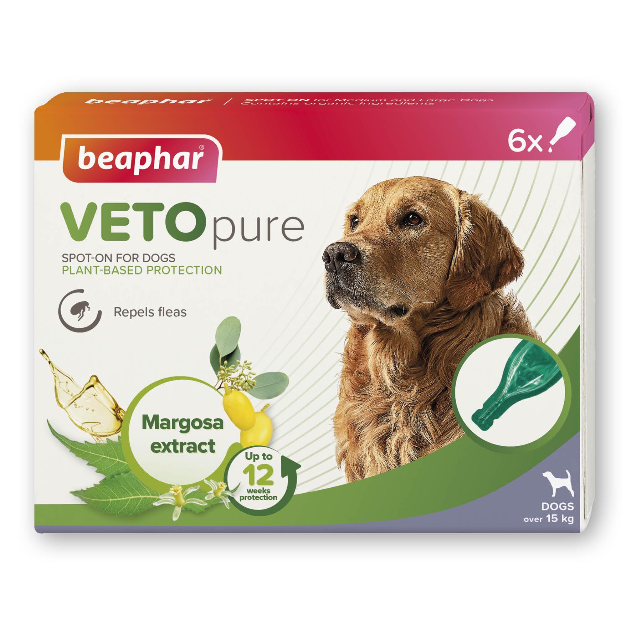 Beaphar Vetopure Medium Dog Over 15Kg Spot On Natural Flea Repellent Treatment