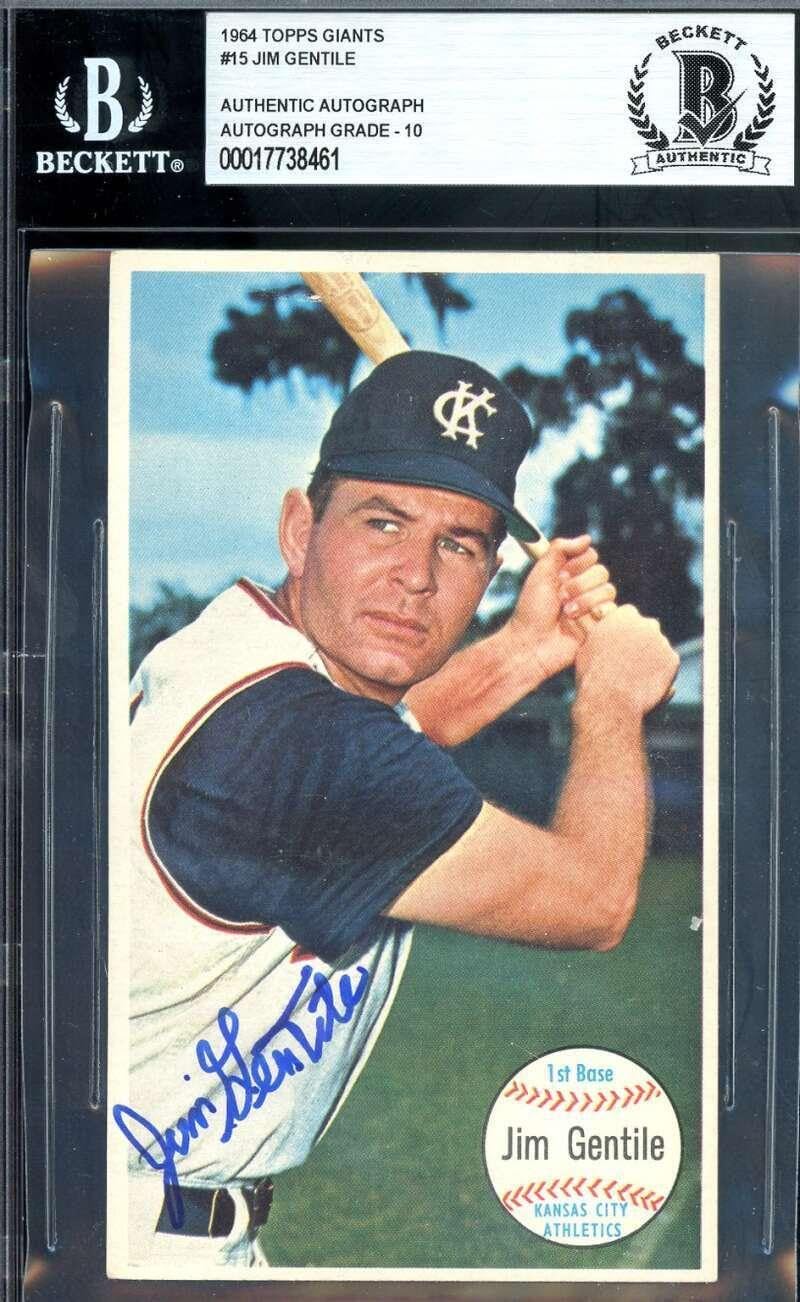 Jim Gentile Gem Mint 10 Beckett BAS Signed 1964 Topps Giants Autograph - Baseball Slabbed Autographed Cards