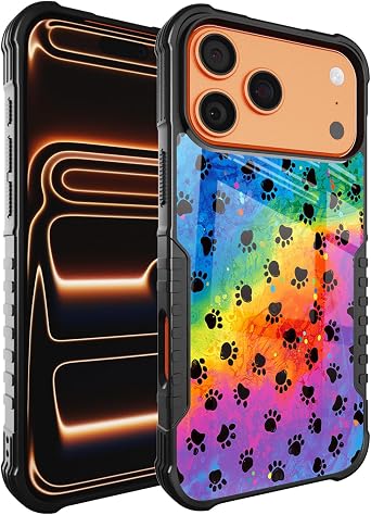 Compatible with iPhone 17 Pro Case for Men Boys, Rainbow Black and Purple Dog Paw Design Heavy Duty Anti Slip Shockproof Hard PC Backplane Soft TPU Prevention Protective Case