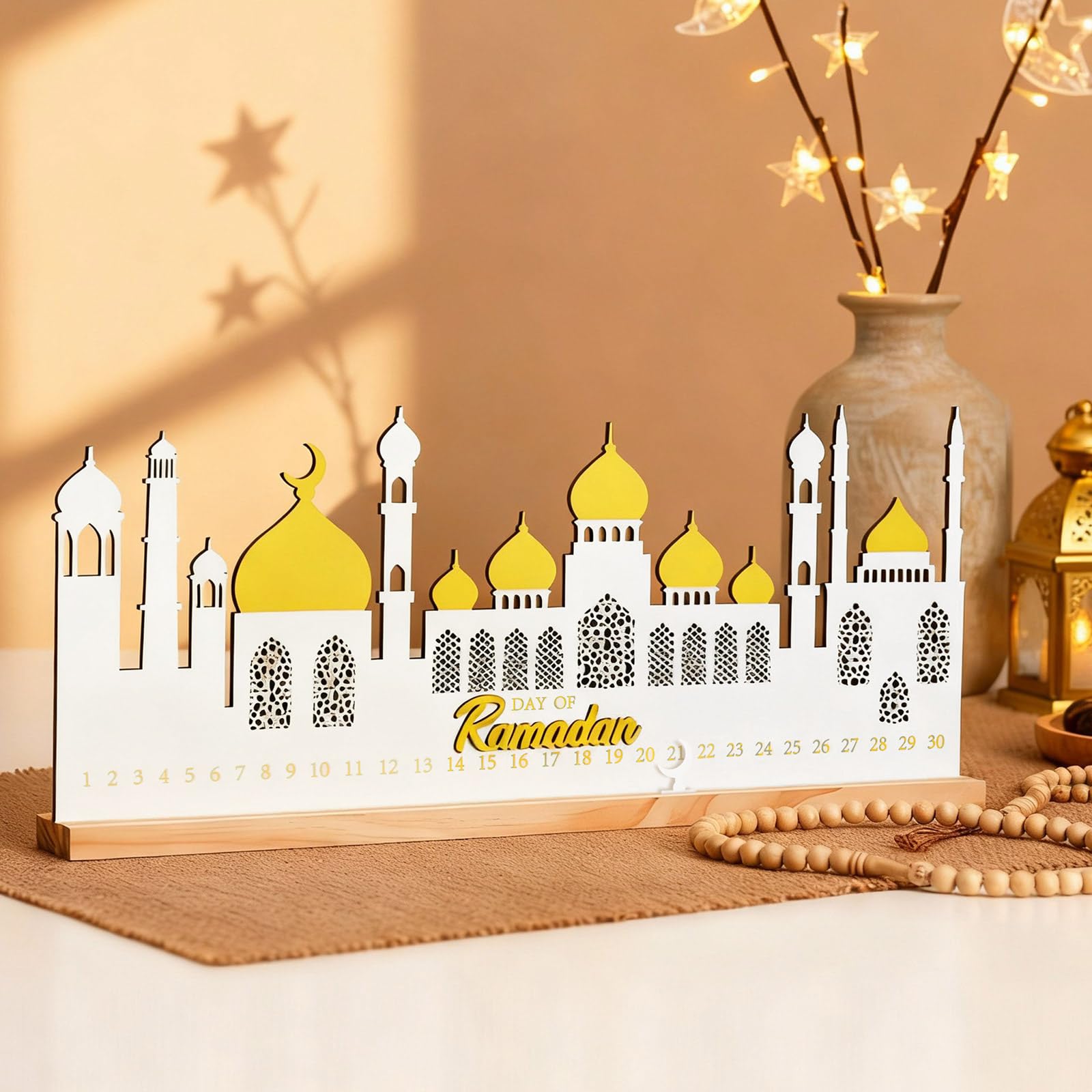 Cinnvoice Ramadan-Kalender, Dekoration für Zuhause, islamische Tischdekoration, Ramadan-Adventskalender, Countdown-Kalender, Holz, Eid-Countdown-Geschenk, wiederverwendbar, Mubarak, Tischdekoration