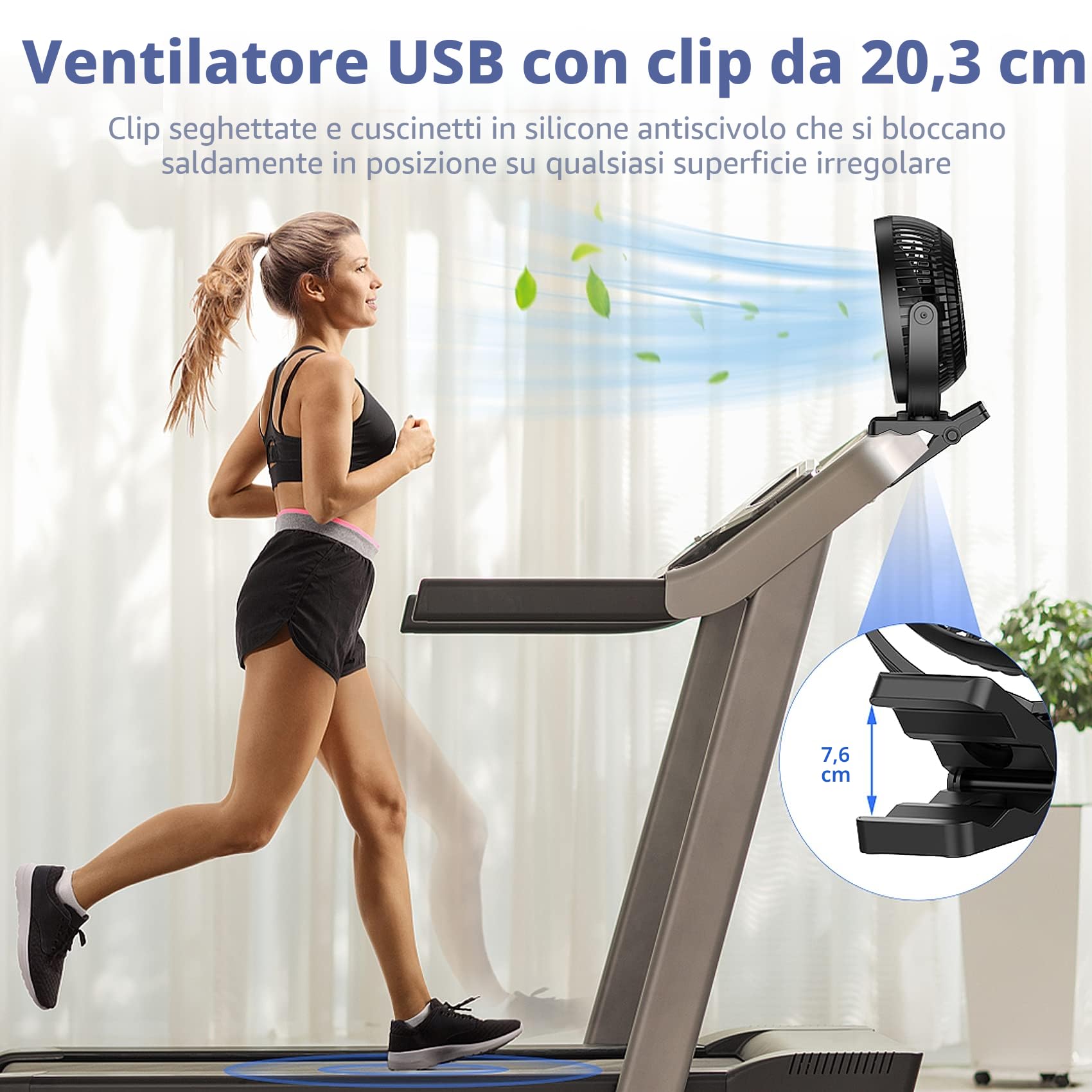ATEngeus Mini ventilatore USB 8 pollici con batteria 10000 mAh, portatile piccolo ventilatore da ufficio, 4 velocità, doppia rotazione a 360°, con cavo USB, adatto per famiglie, uffici