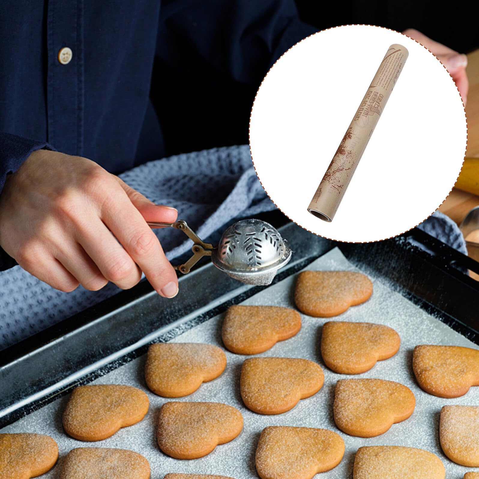 Papel para Hornear Antigrasa de 2 Rollos Marrón, Herramienta de Cocina para Mantener la Integridad de Alimentos y Evitar Contacto Superficies en Cocina Casera