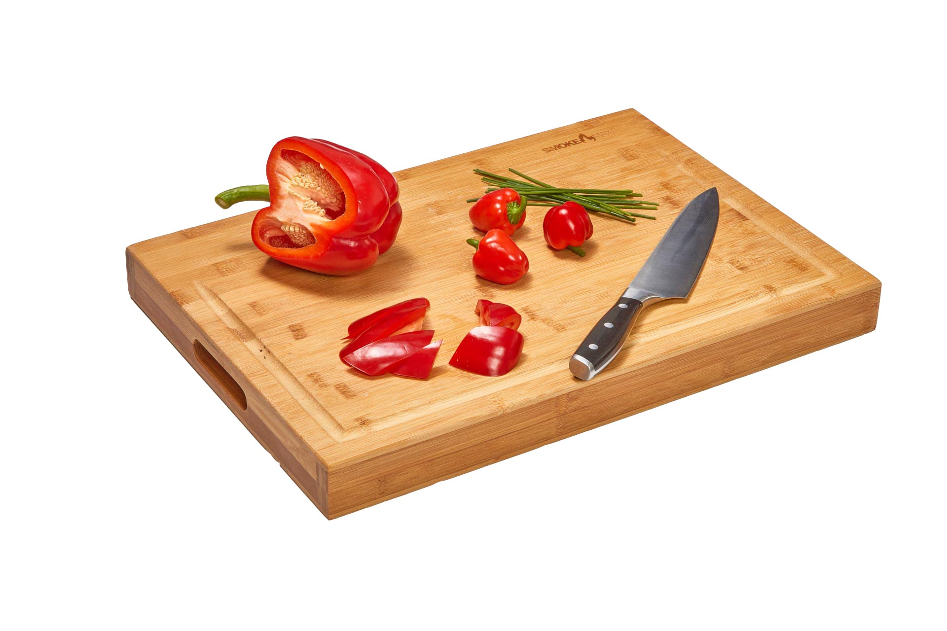 SmokeMax 2-1 grand bloc en bois massif avec planche à découper et plateau de service en bambou naturel (env. 50 x 35 x 5 cm)